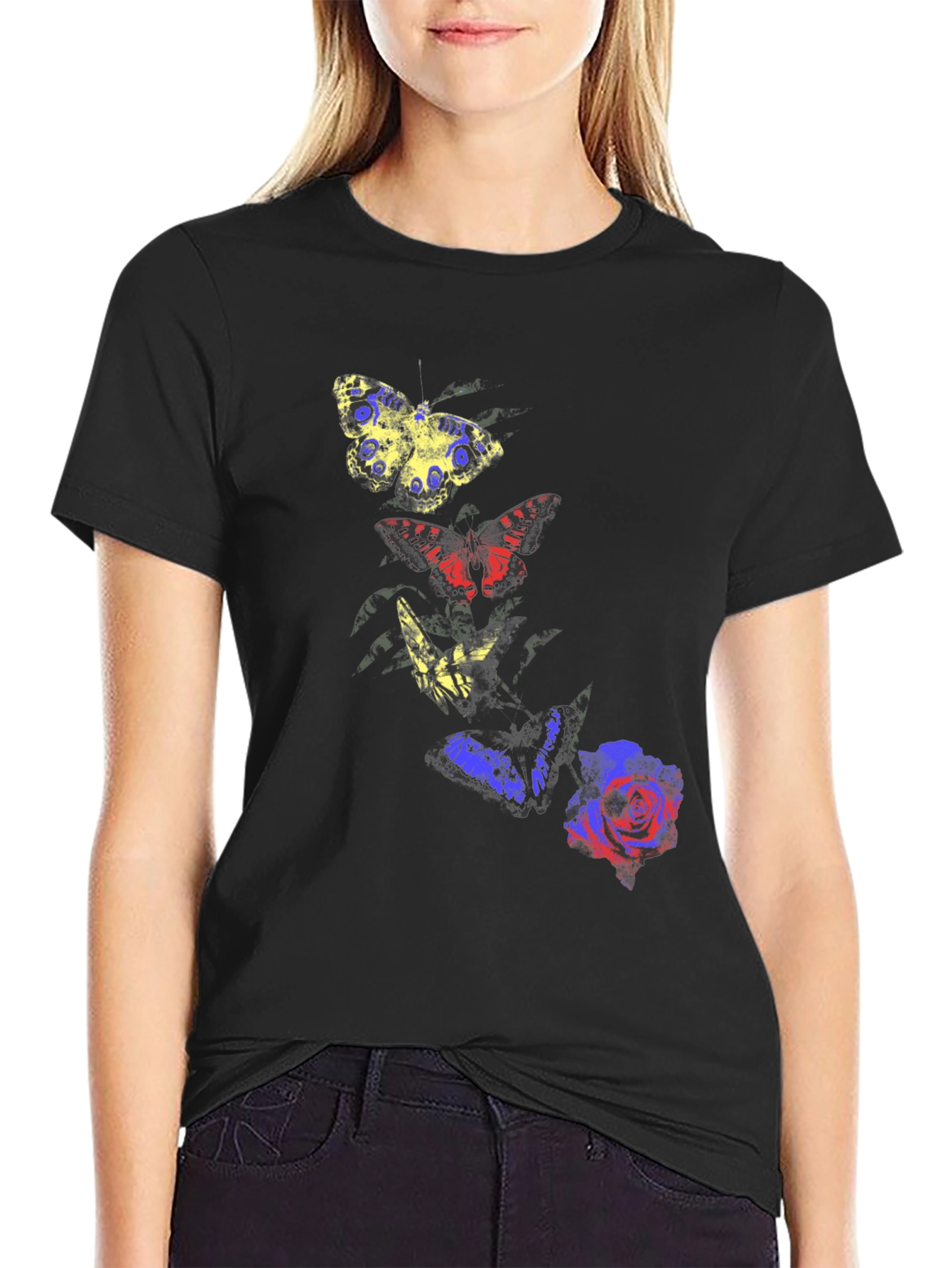 Butterfly & Rose Graphic Tee - Mens Black T-Shirt