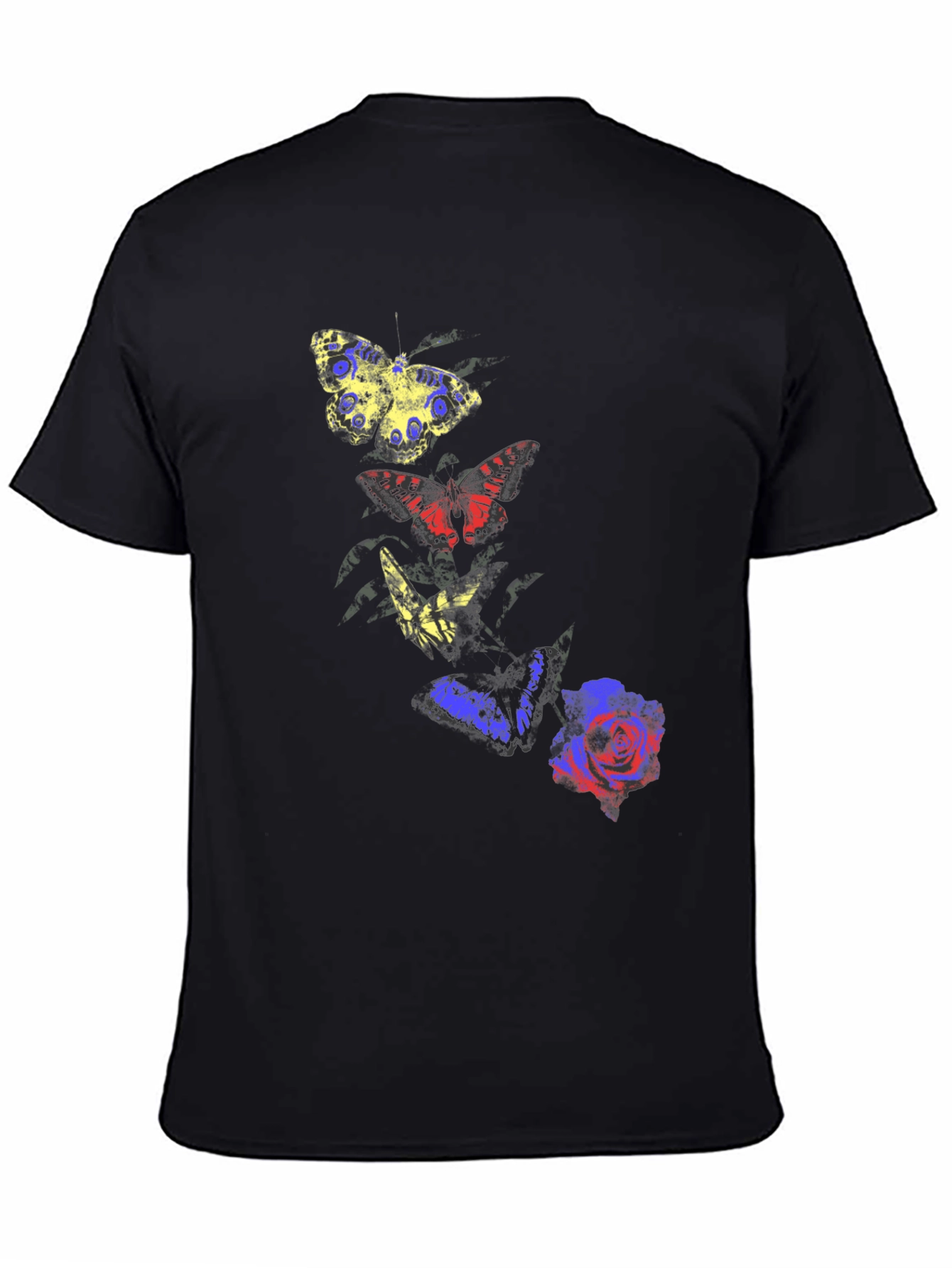 Butterfly & Rose Graphic Tee - Mens Black T-Shirt