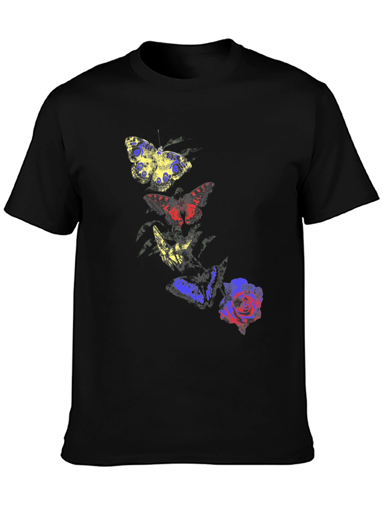 Butterfly & Rose Graphic Tee - Mens Black T-Shirt