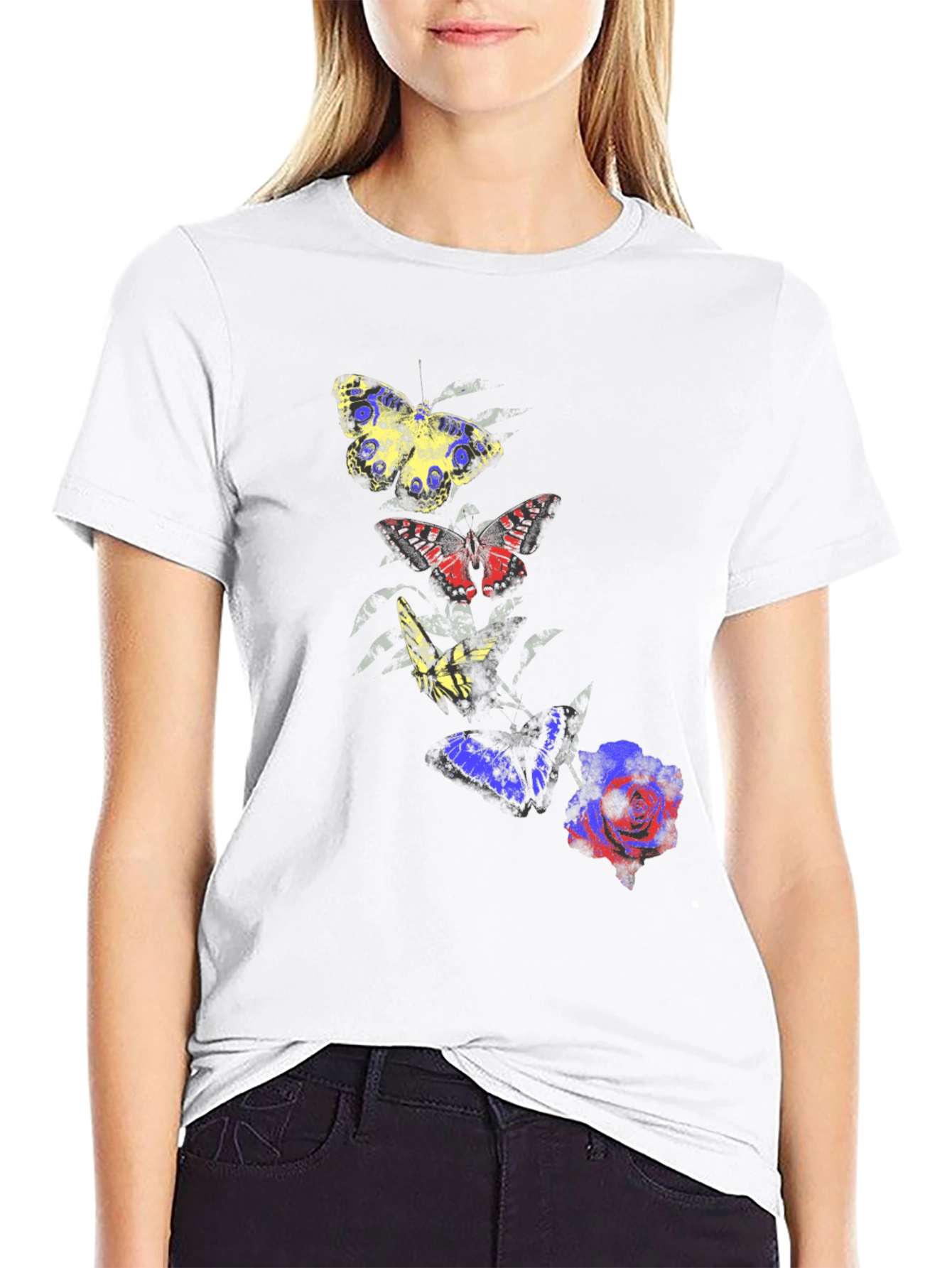 Butterfly & Rose Graphic Tee - Mens Black T-Shirt
