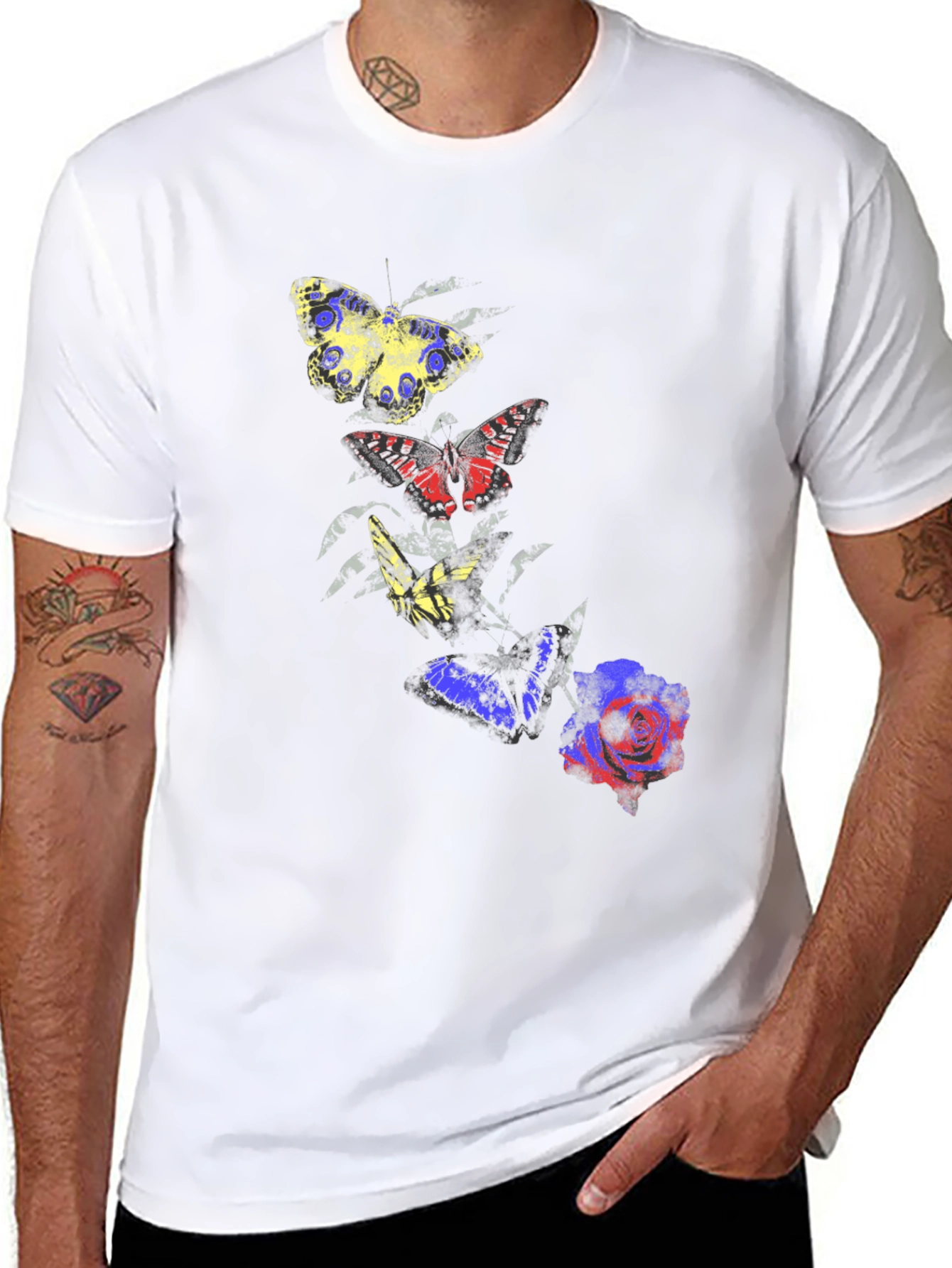 Butterfly & Rose Graphic Tee - Mens Black T-Shirt