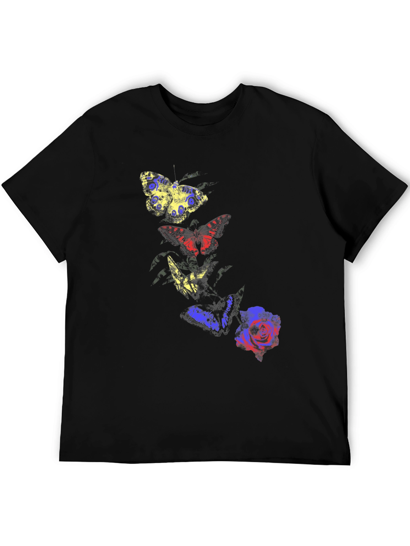 Butterfly & Rose Graphic Tee - Mens Black T-Shirt