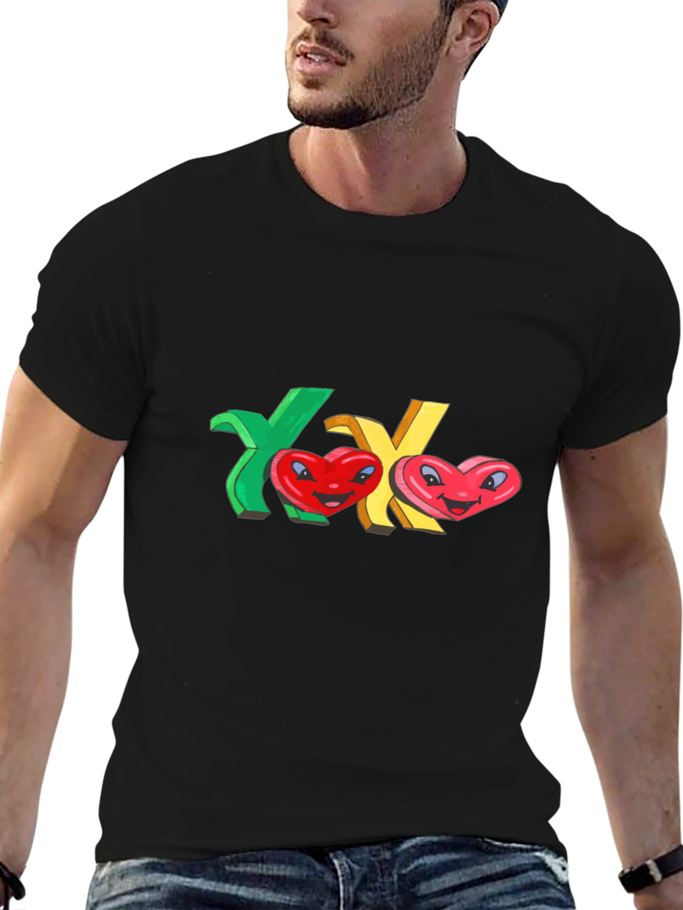 XO Hearts Graphic Black T-Shirt