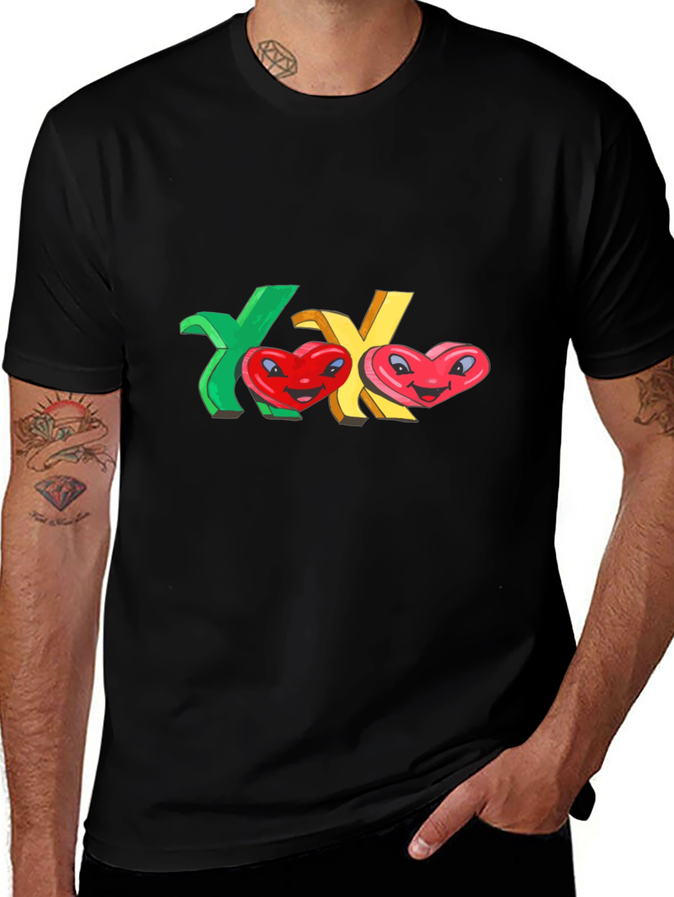 XO Hearts Graphic Black T-Shirt