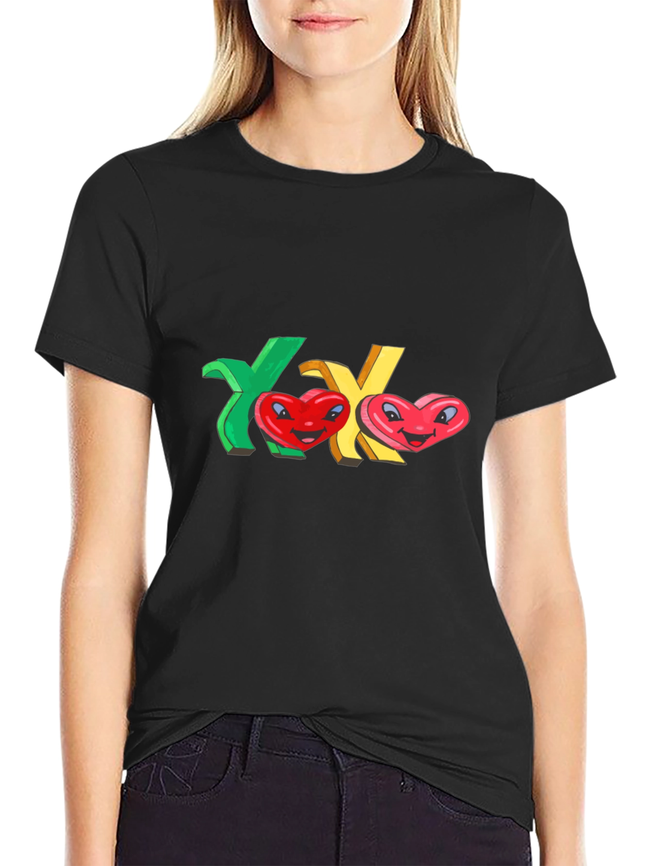 XO Hearts Graphic Black T-Shirt