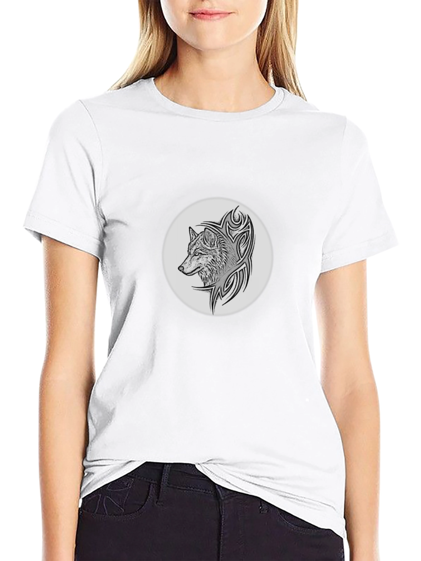 Wolf Tribal Graphic Black T-Shirt