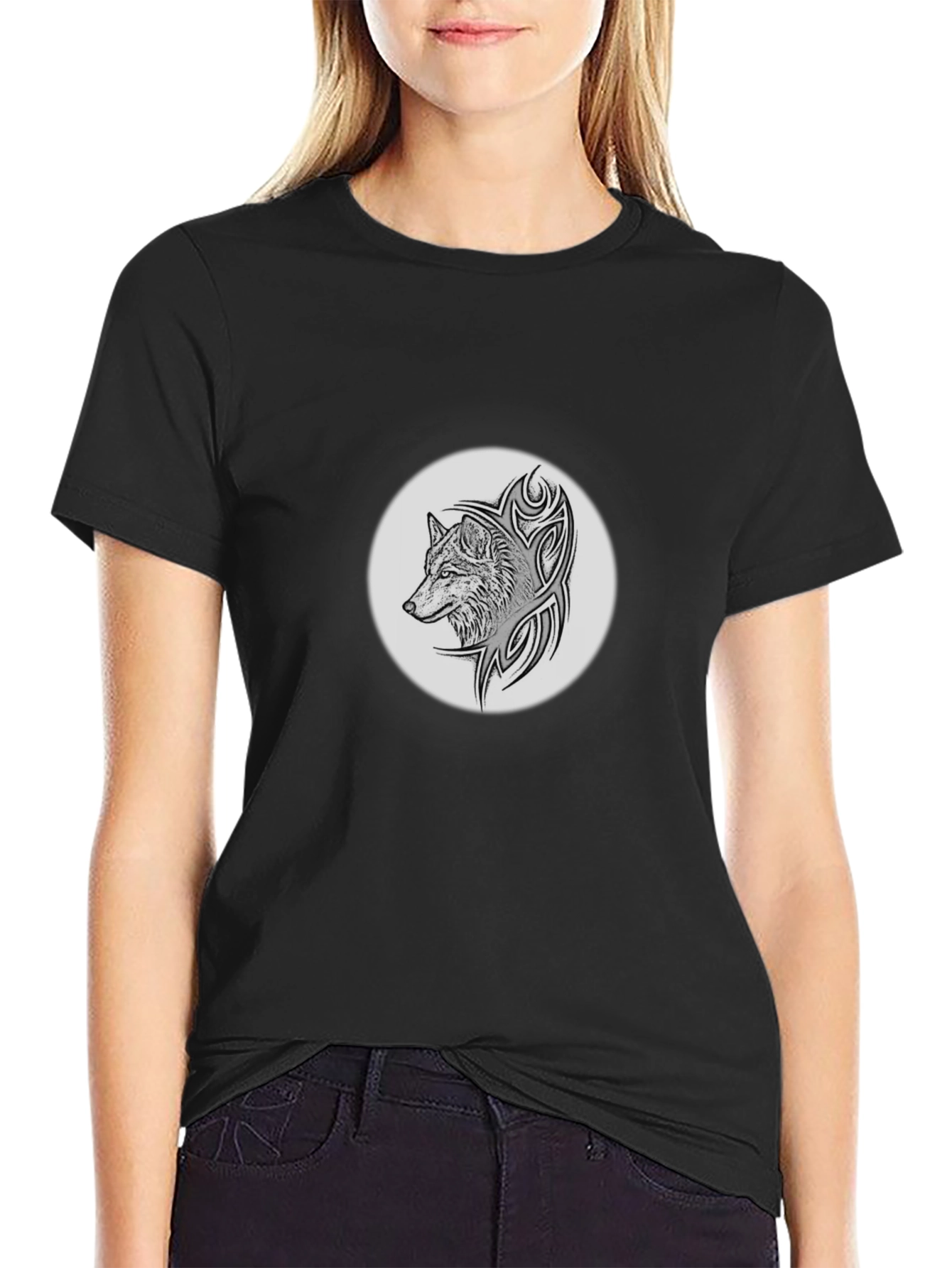 Wolf Tribal Graphic Black T-Shirt