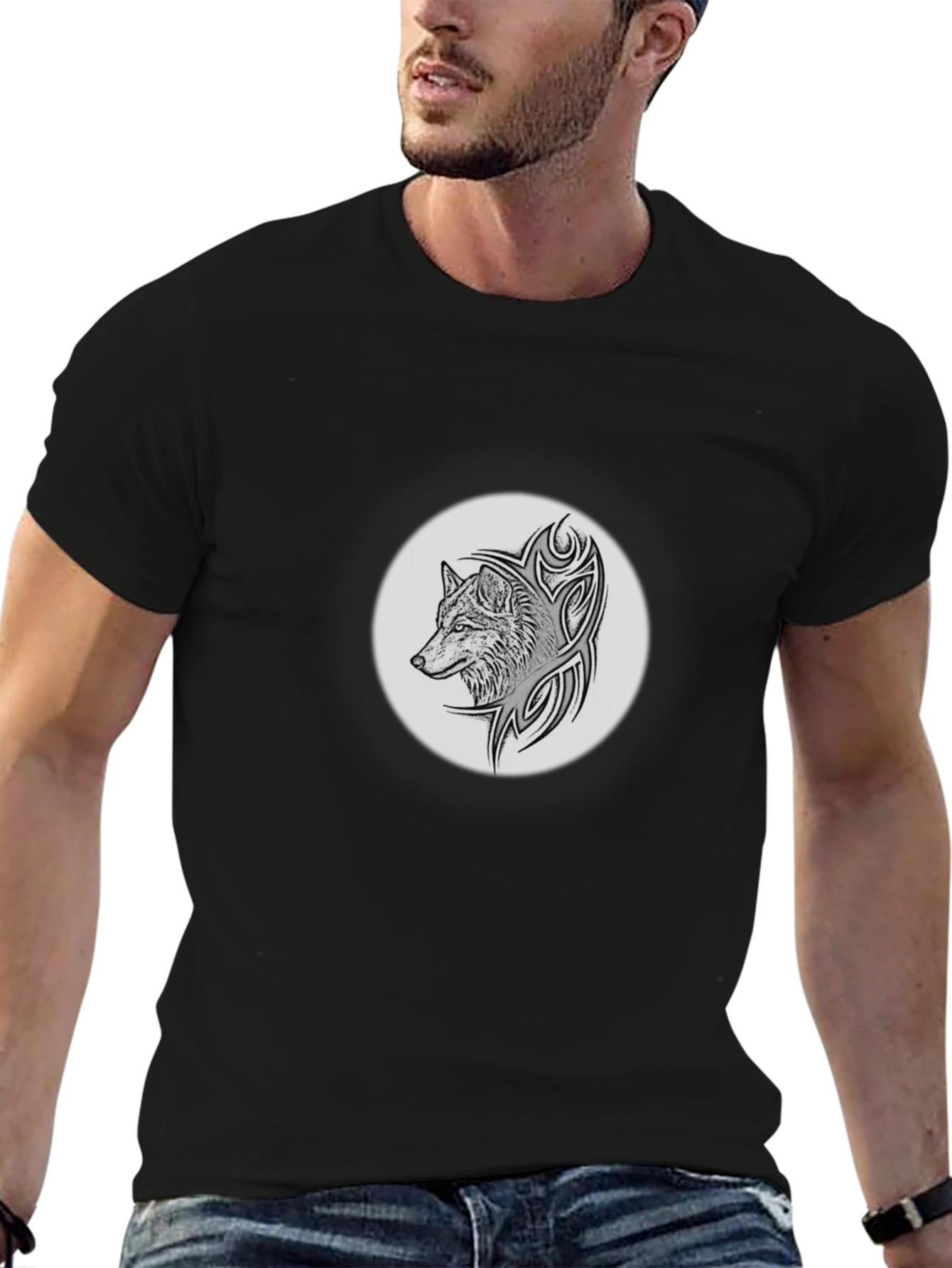 Wolf Tribal Graphic Black T-Shirt
