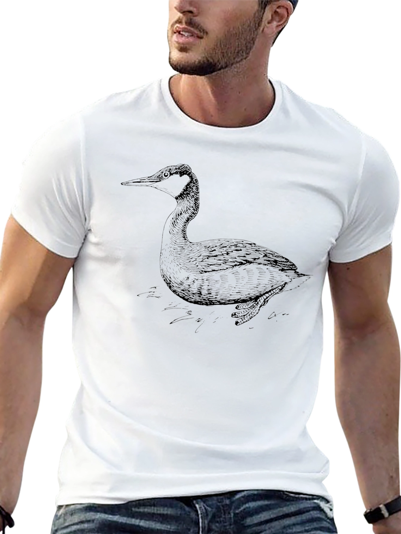 Black T-Shirt with Bird Illustration