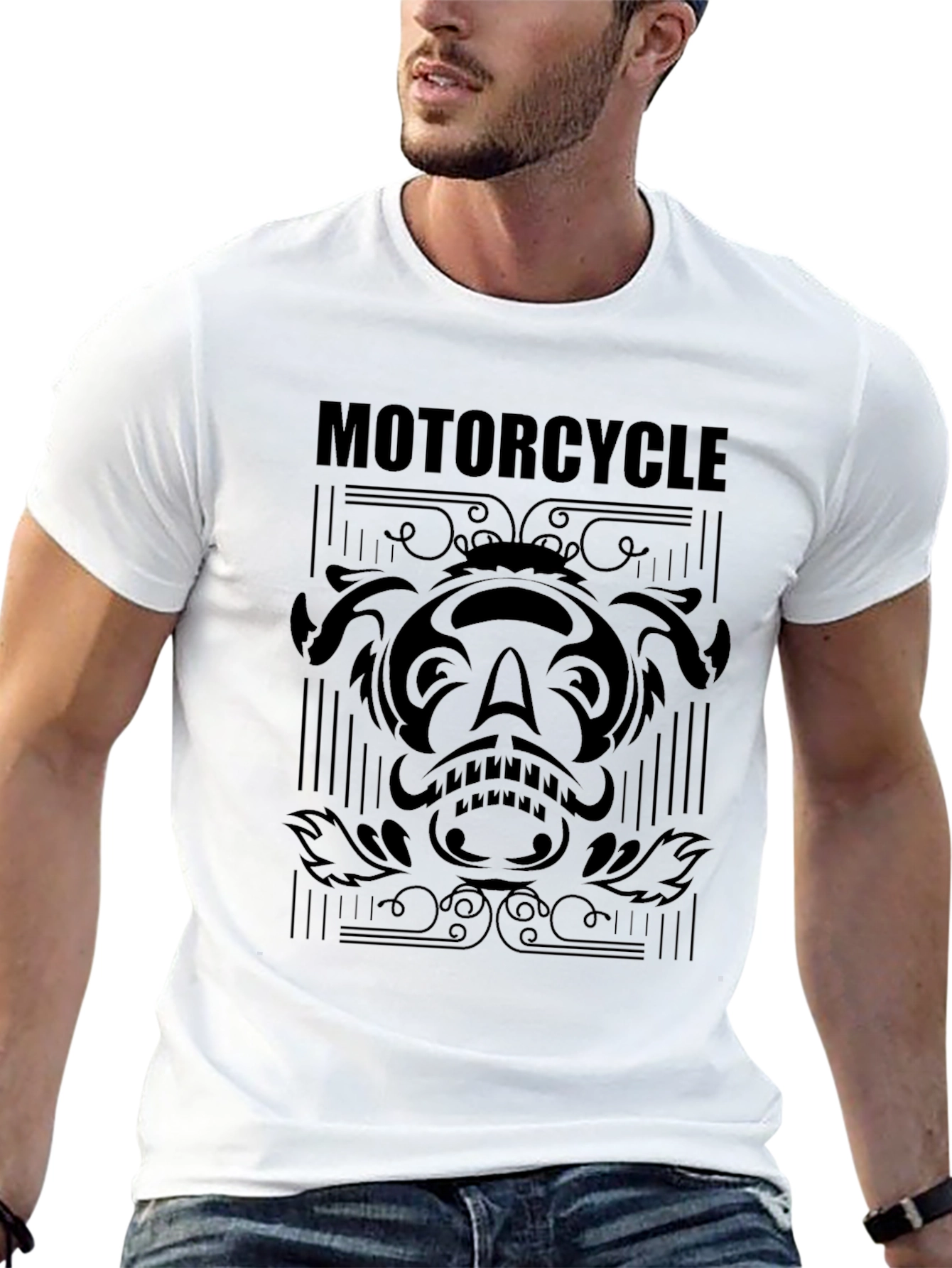 Motorcycle Graphic Tee - Black Cotton T-Shirt