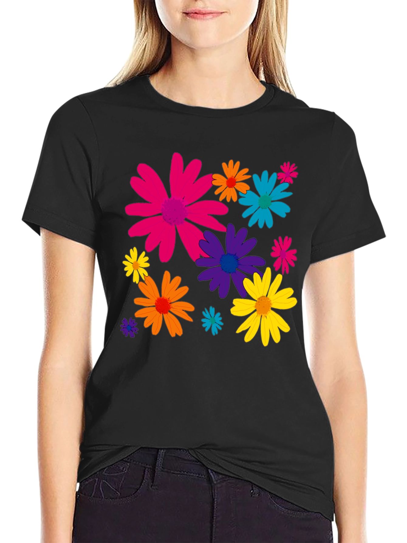 Floral Print Mens Black T-Shirt