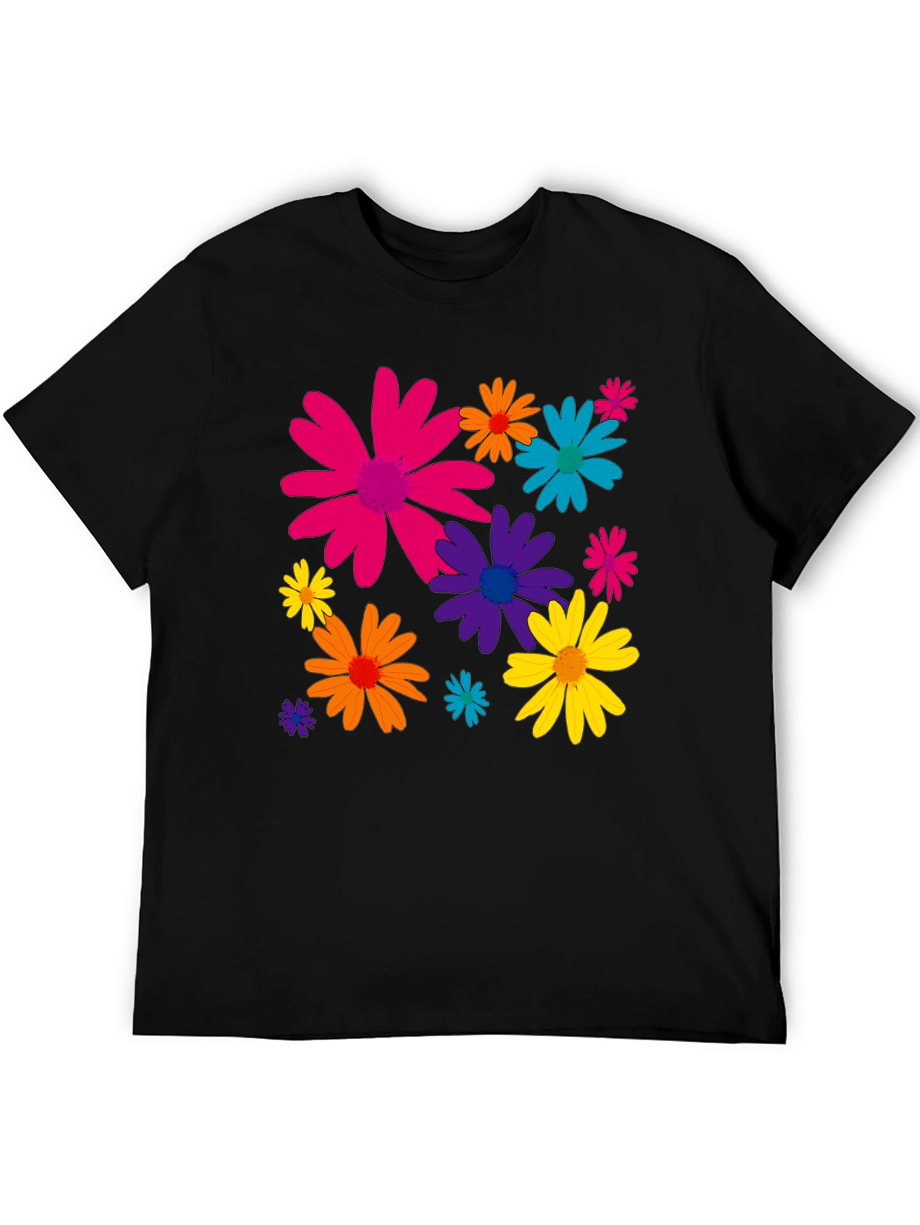 Floral Print Mens Black T-Shirt