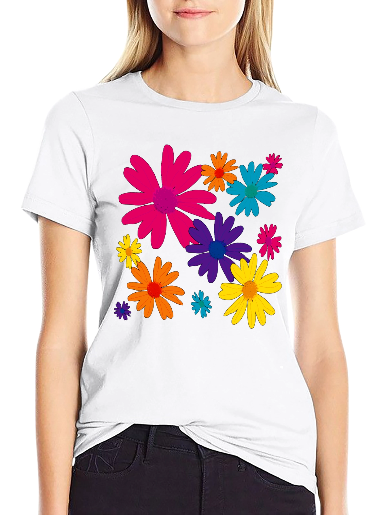 Floral Print Mens Black T-Shirt