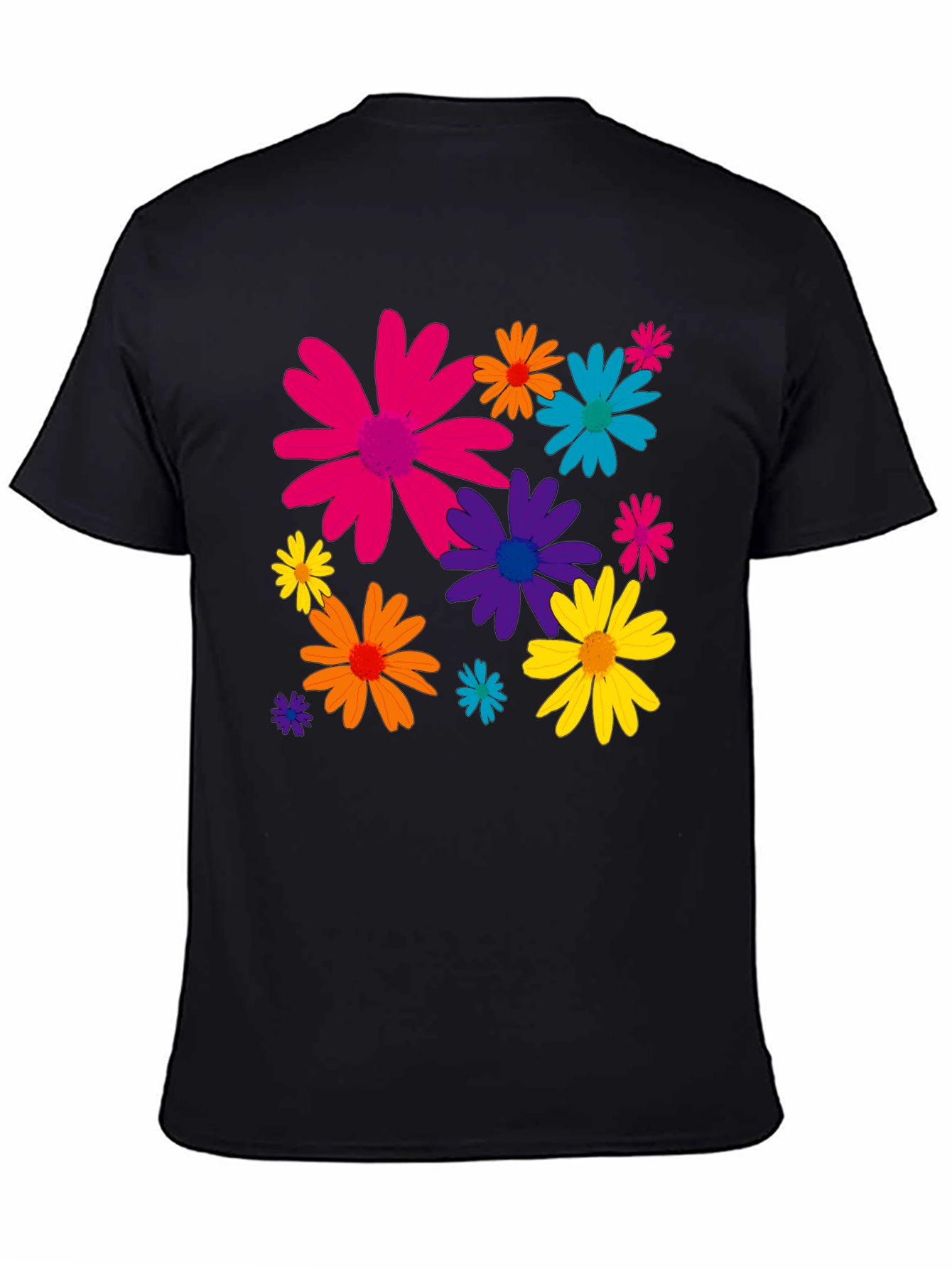 Floral Print Mens Black T-Shirt