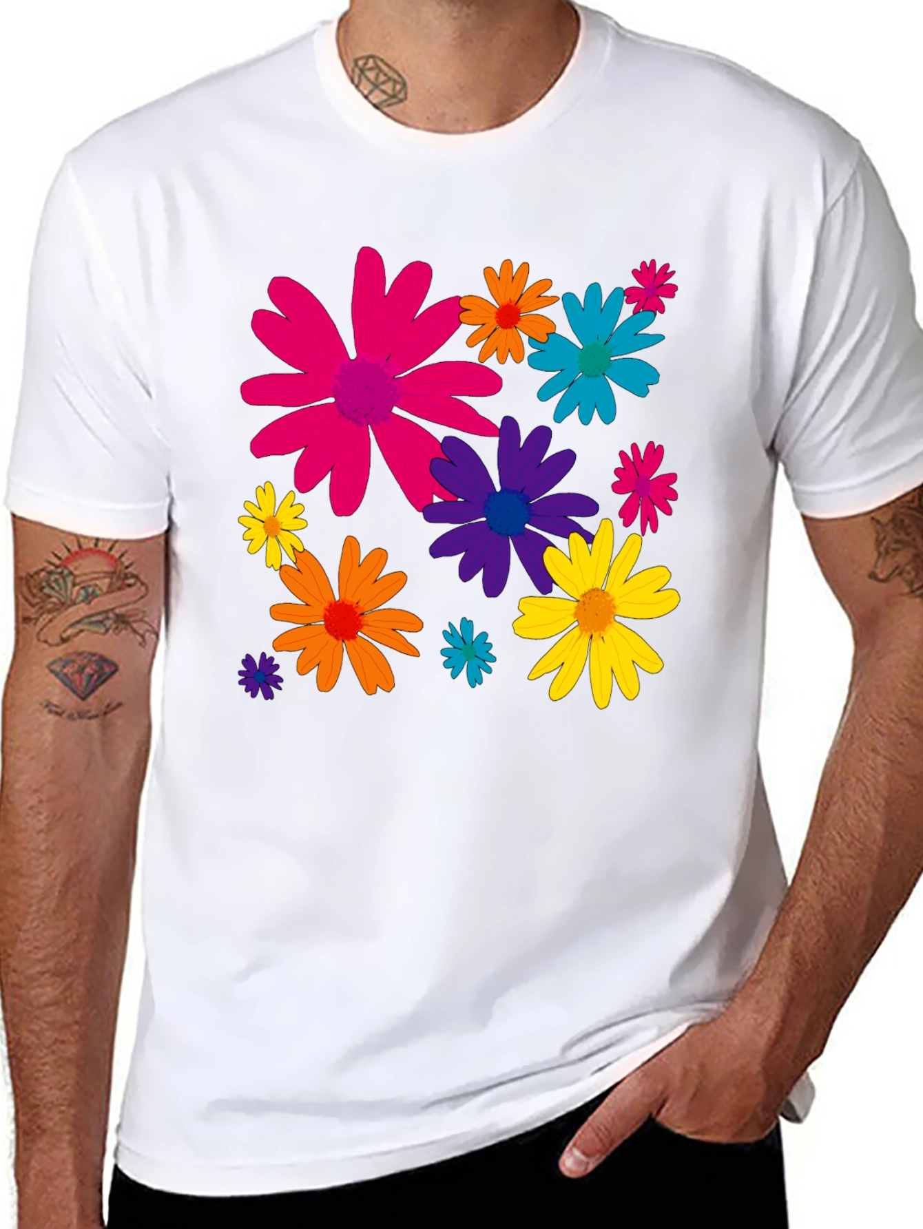 Floral Print Mens Black T-Shirt