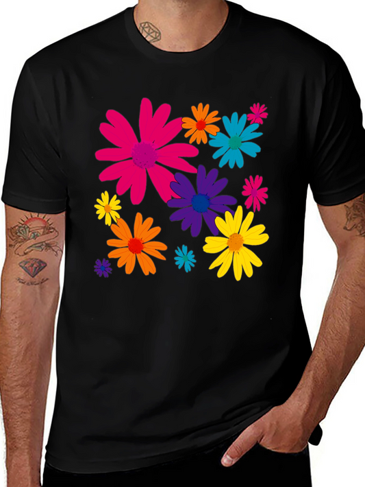 Floral Print Mens Black T-Shirt