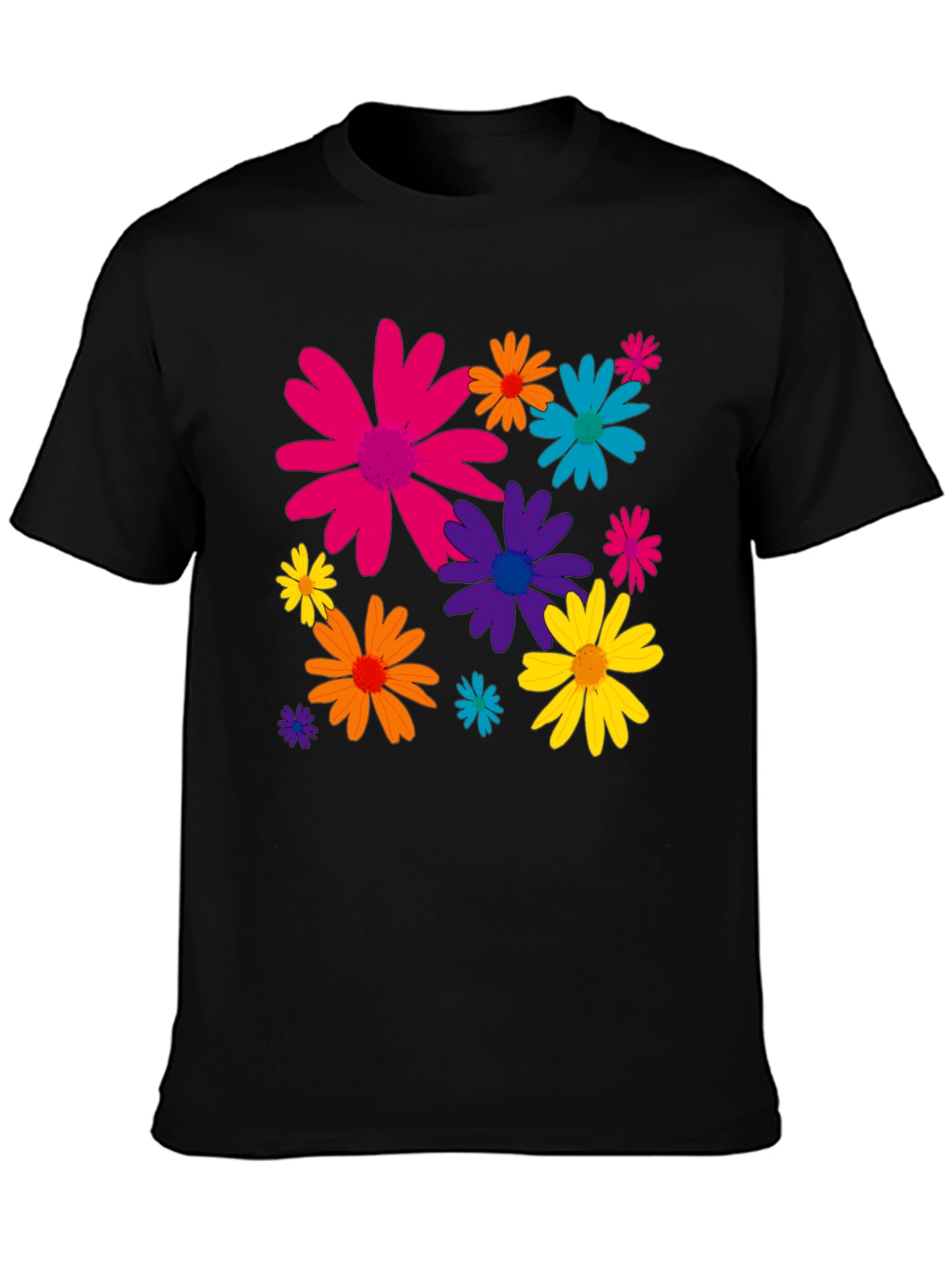 Floral Print Mens Black T-Shirt