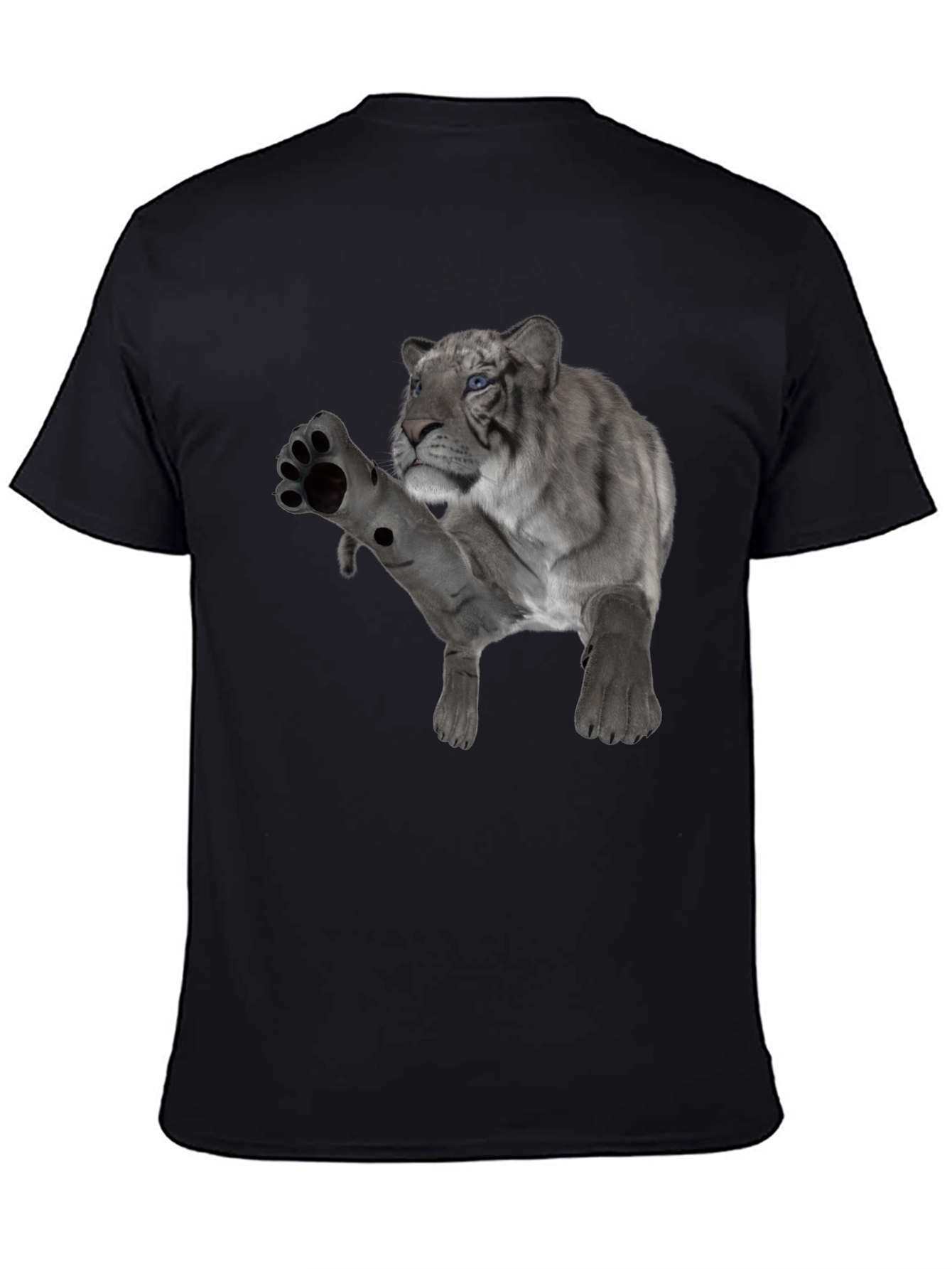 Mens Black T-Shirt with White Tiger Graphic