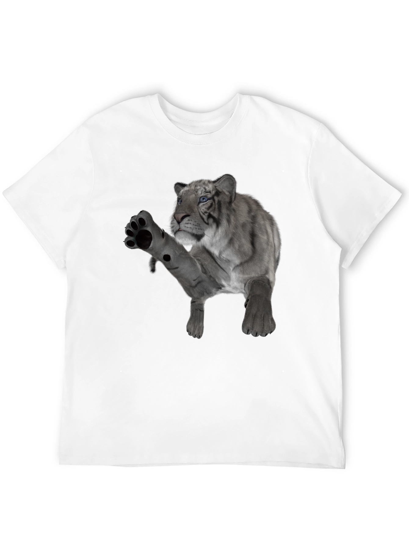 Mens Black T-Shirt with White Tiger Graphic