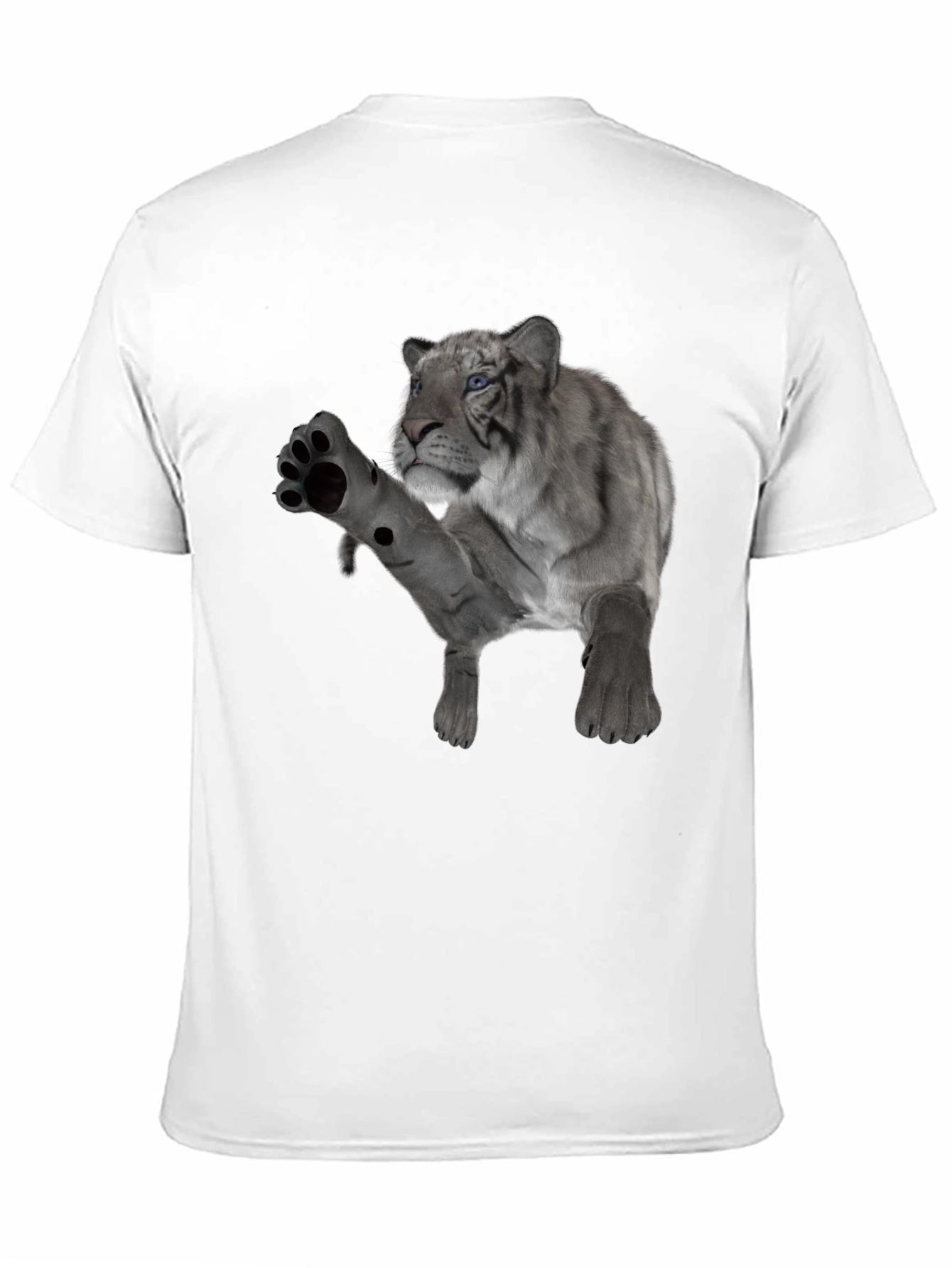 Mens Black T-Shirt with White Tiger Graphic