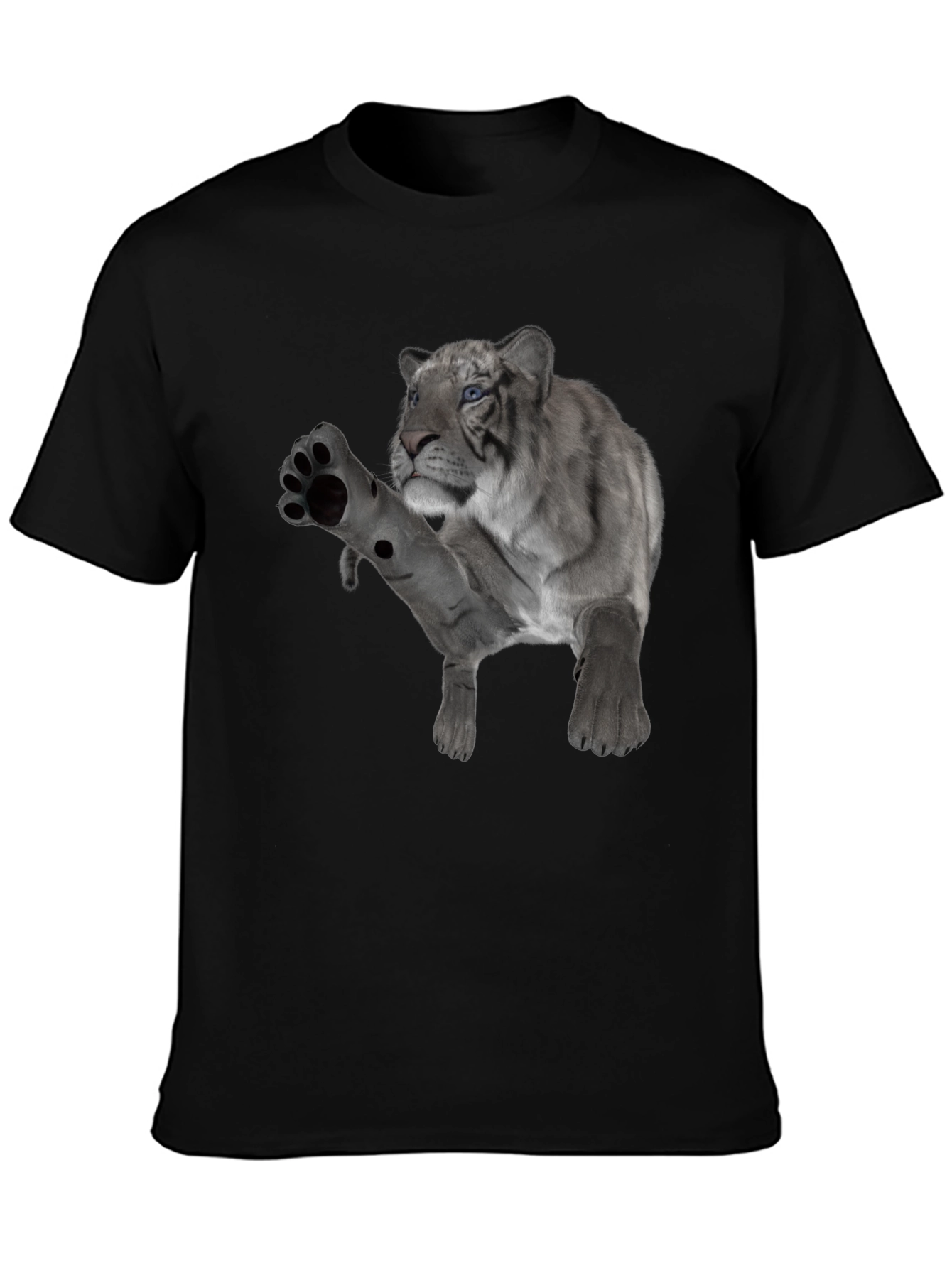 Mens Black T-Shirt with White Tiger Graphic