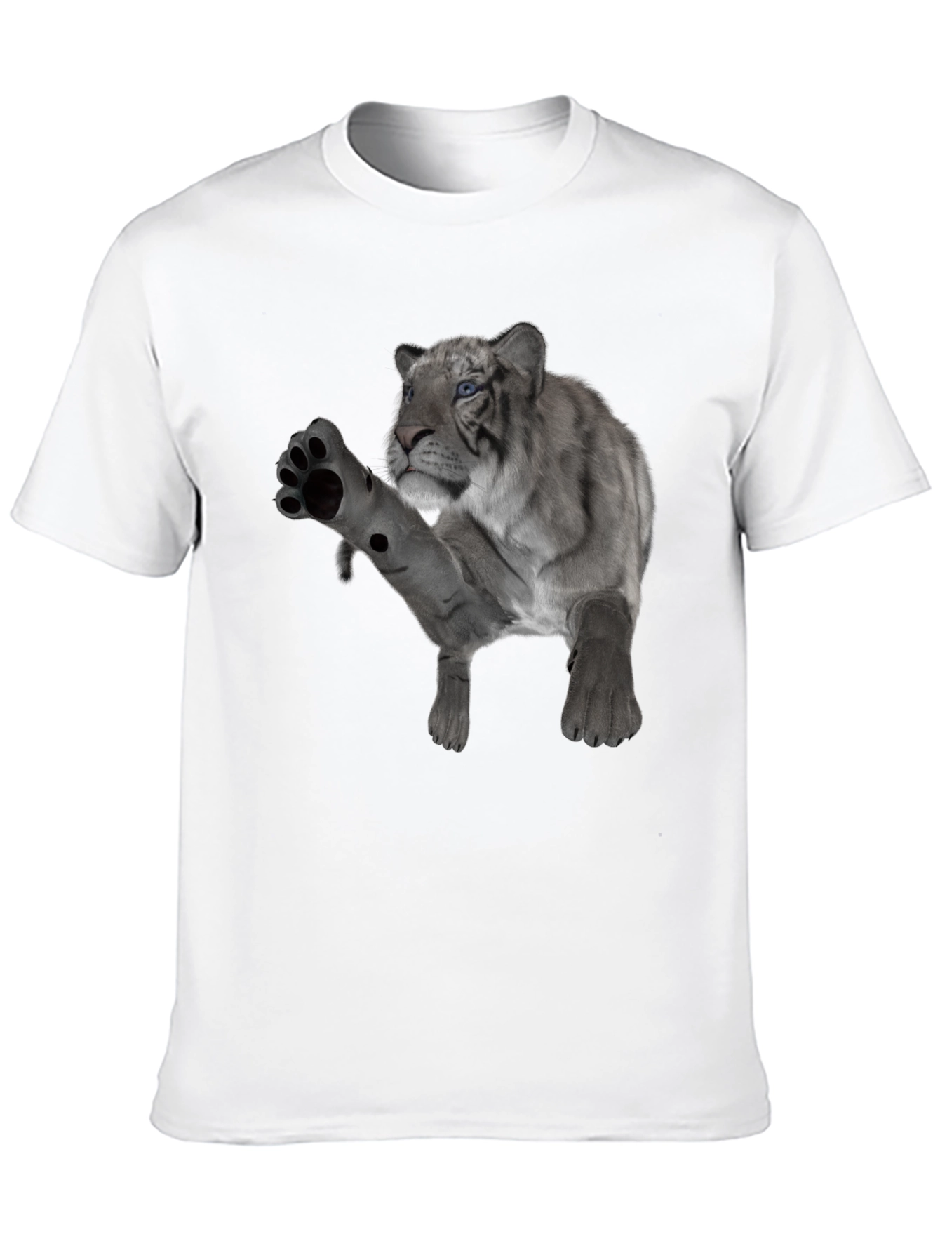 Mens Black T-Shirt with White Tiger Graphic