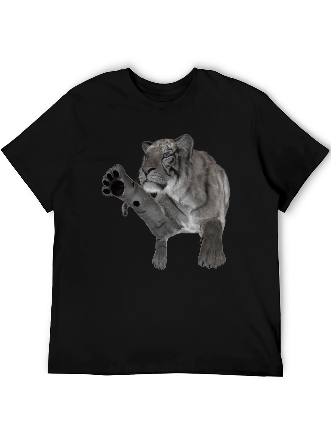 Mens Black T-Shirt with White Tiger Graphic