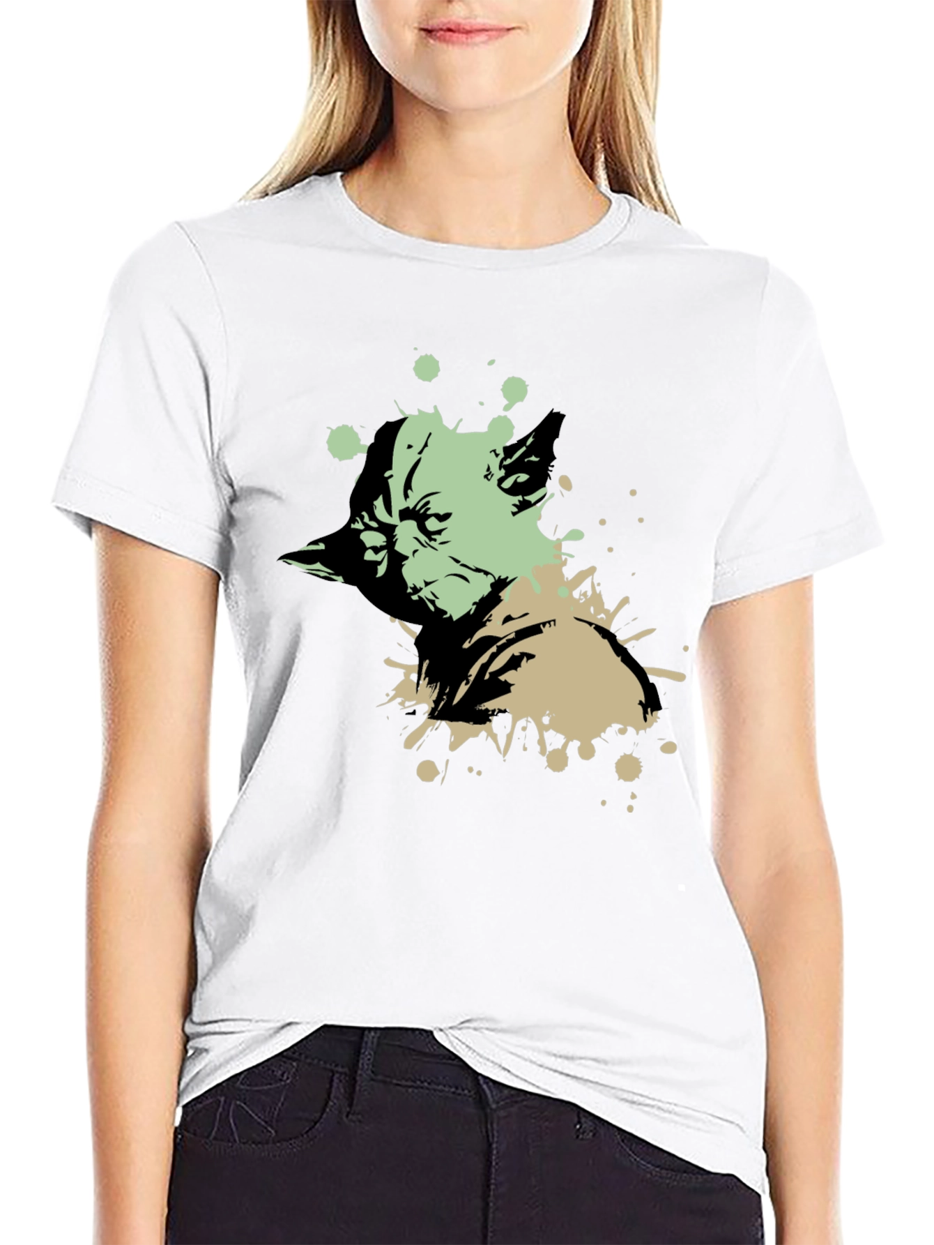 Yoda Splatter Graphic Black T-Shirt