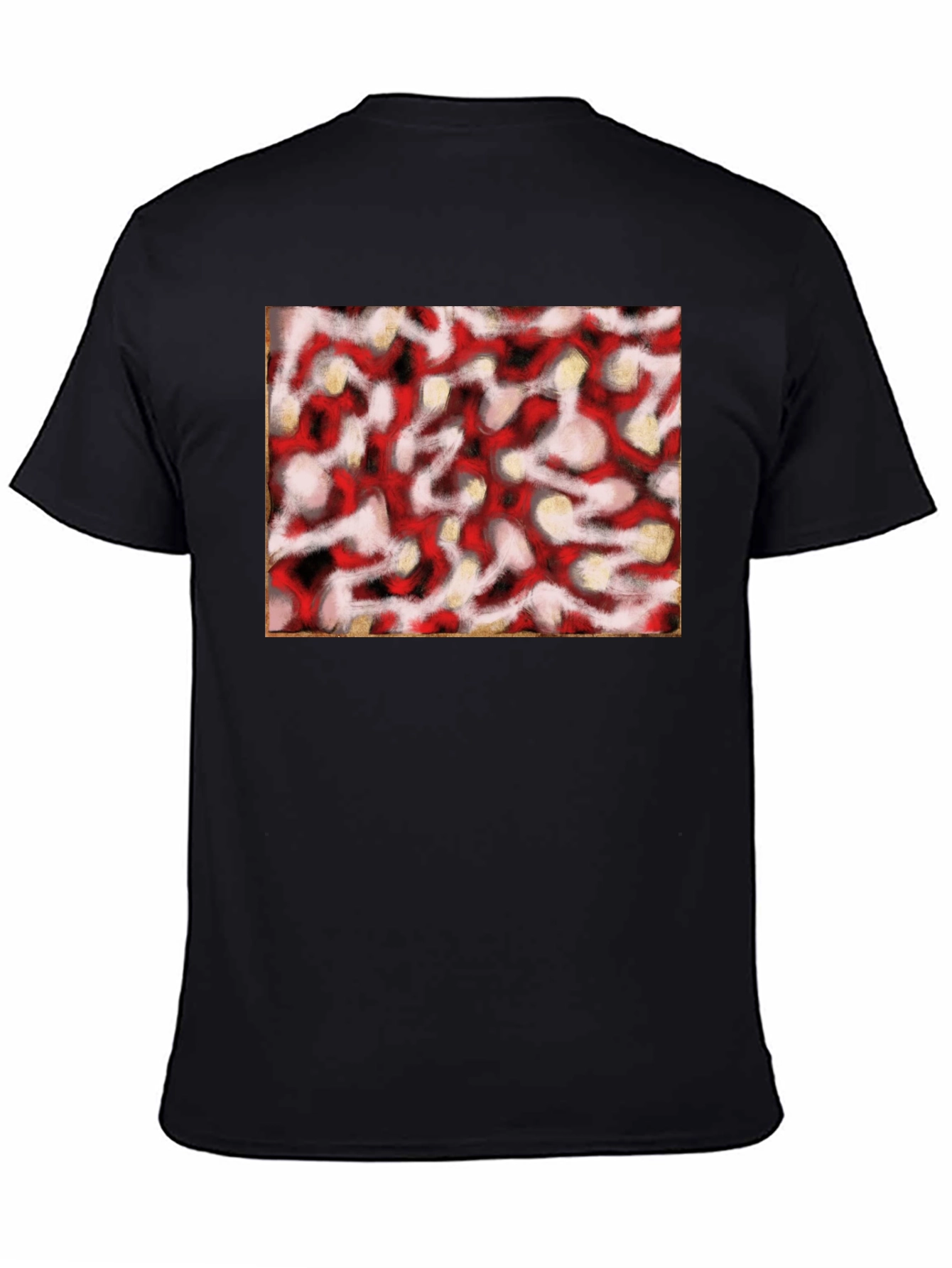 Abstract Red & White Pattern Black T-Shirt