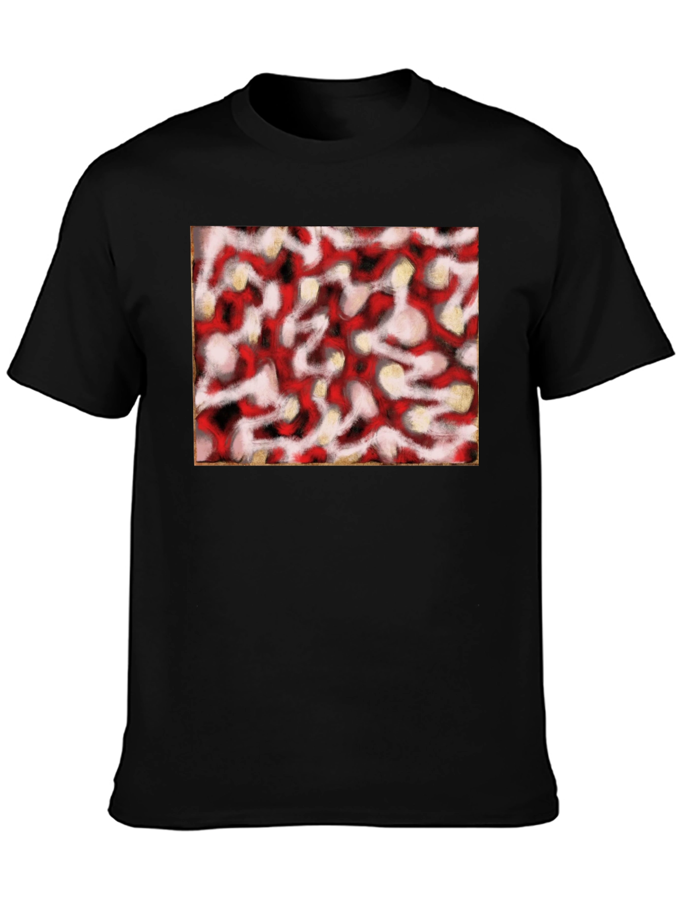 Abstract Red & White Pattern Black T-Shirt