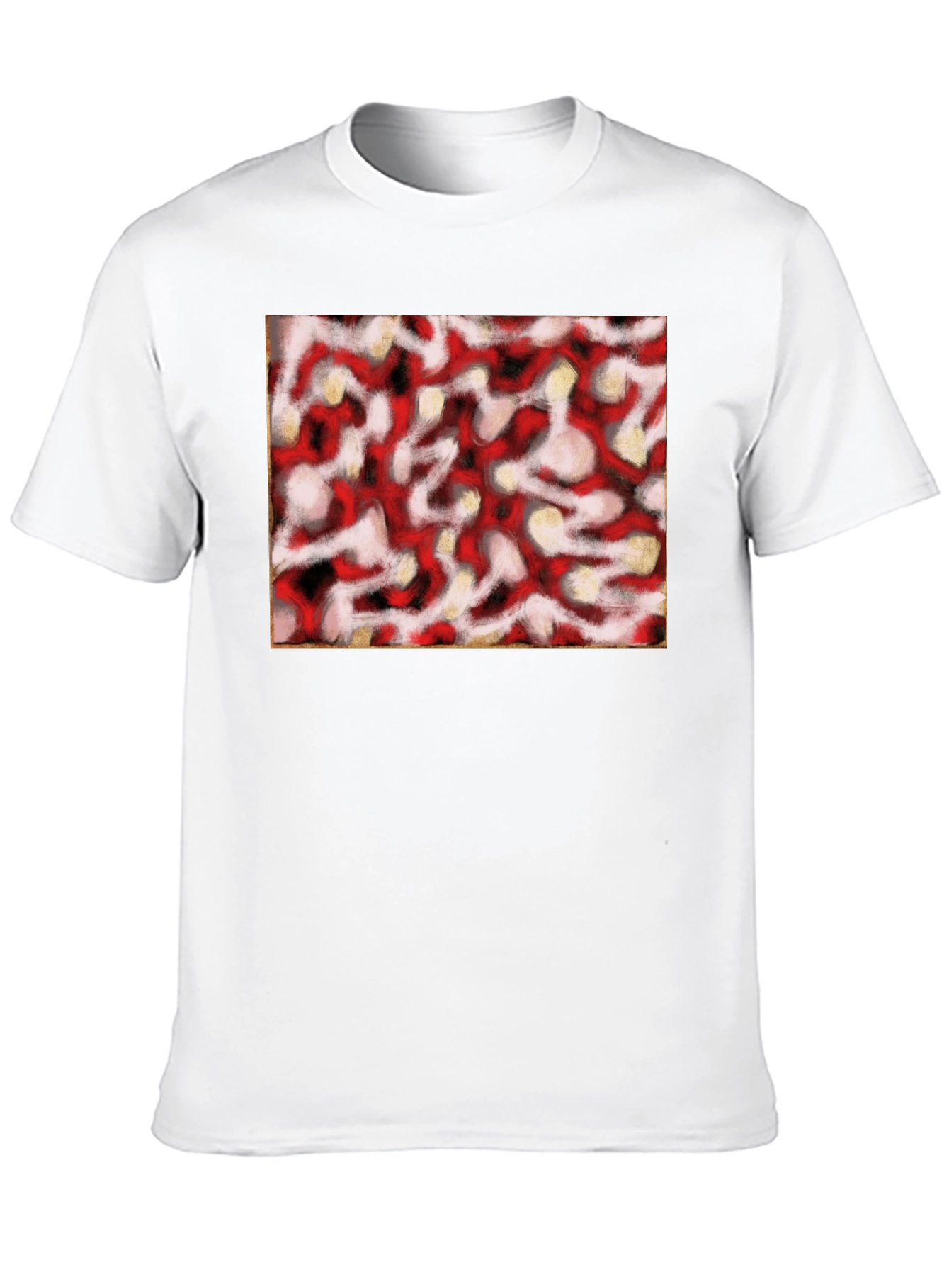 Abstract Red & White Pattern Black T-Shirt