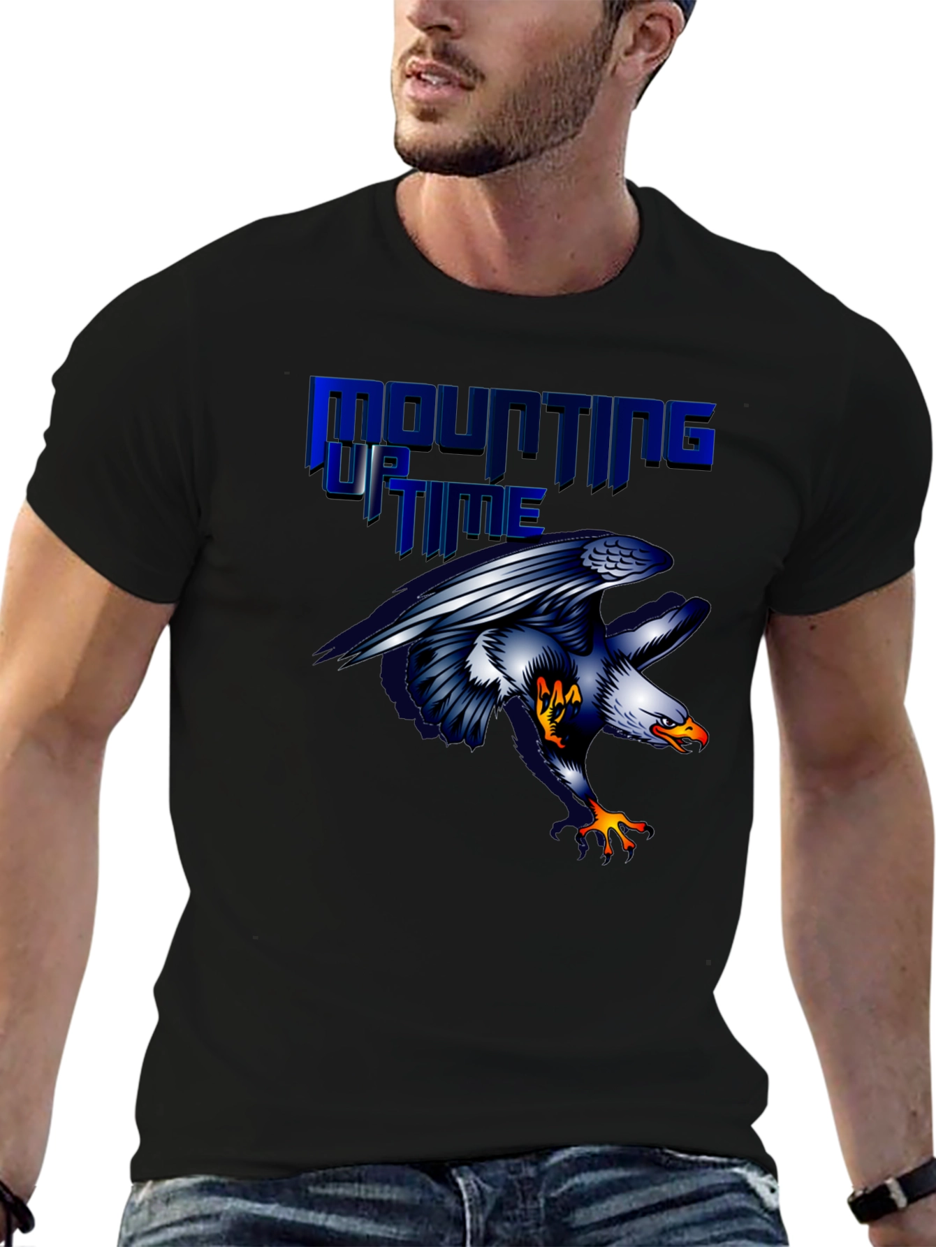 Mounting Up Time Eagle Graphic Black T-Shirt