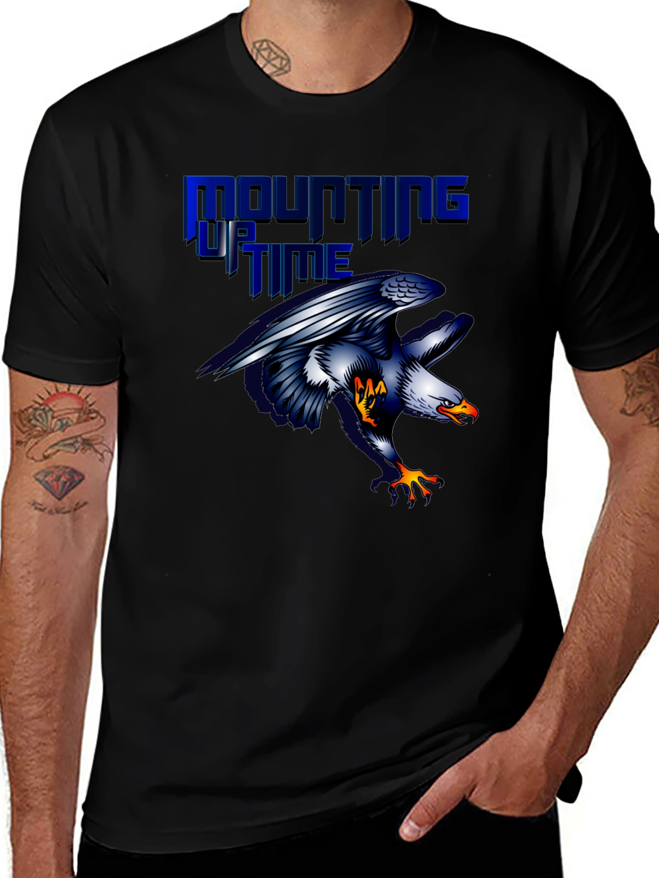 Mounting Up Time Eagle Graphic Black T-Shirt