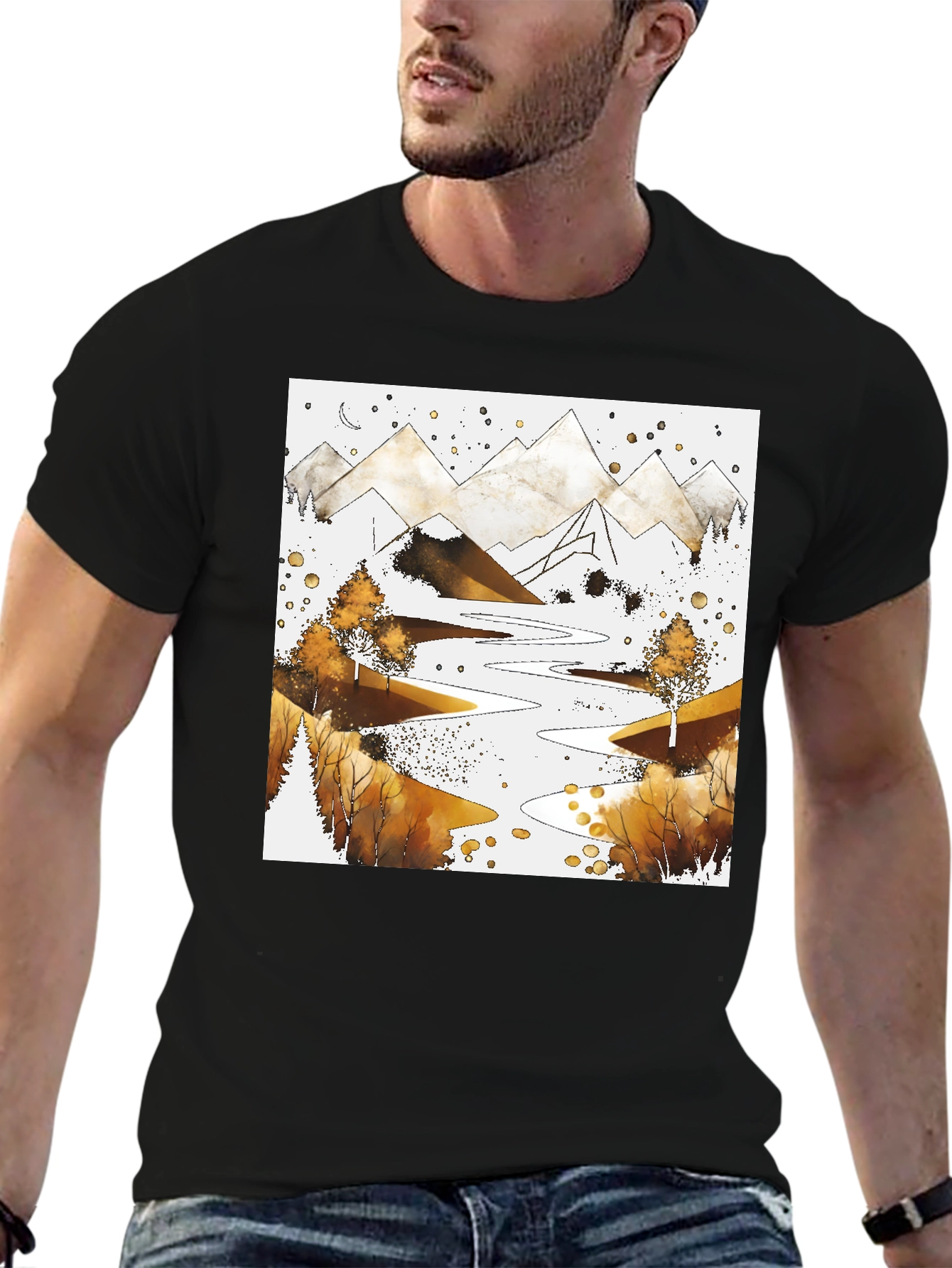 Mountain River Graphic Tee - Black