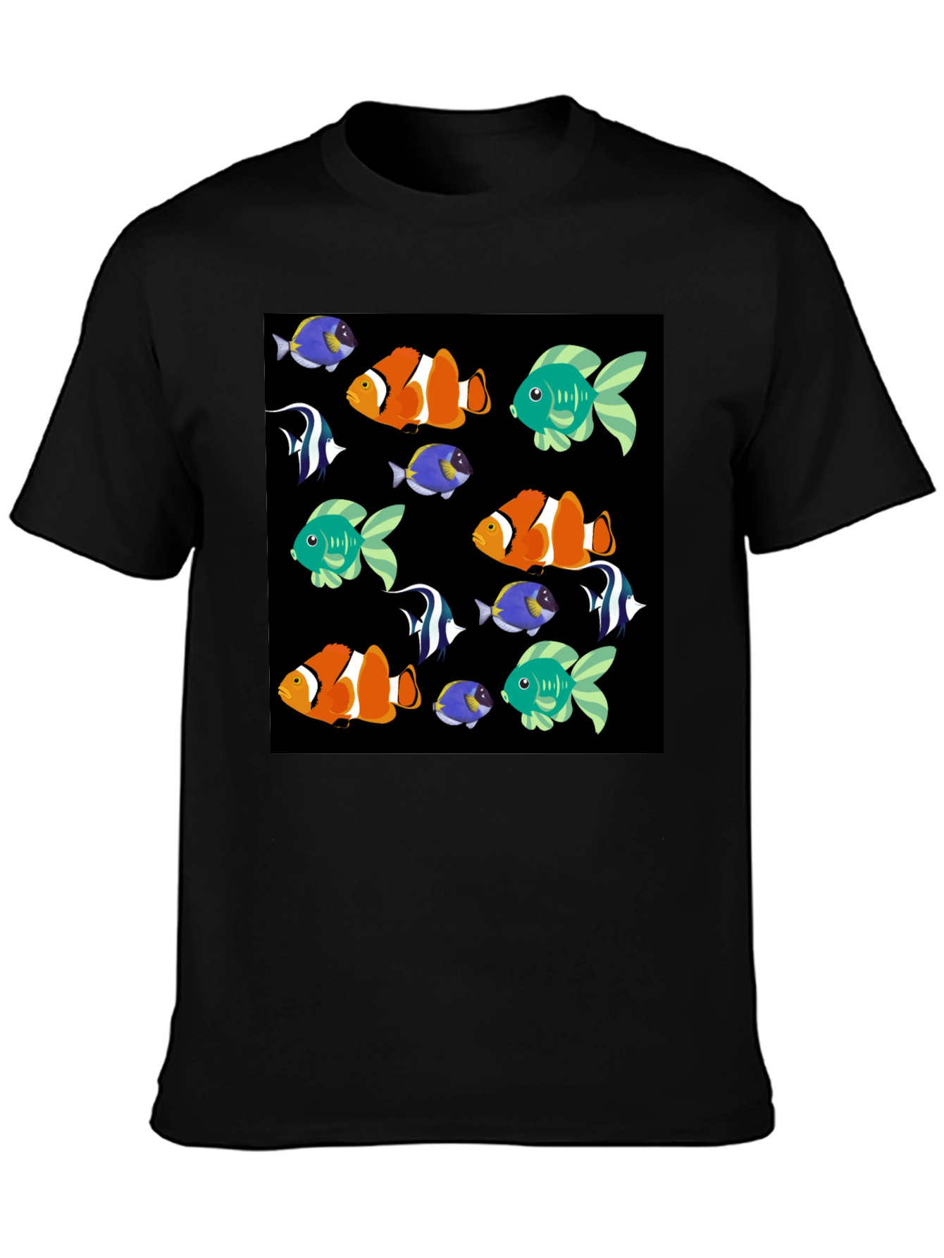 Fun Fish Pattern Black T-Shirt