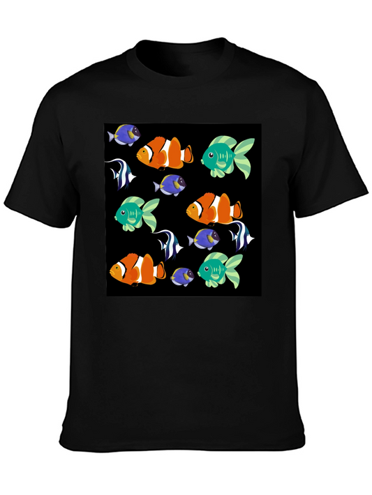Fun Fish Pattern Black T-Shirt