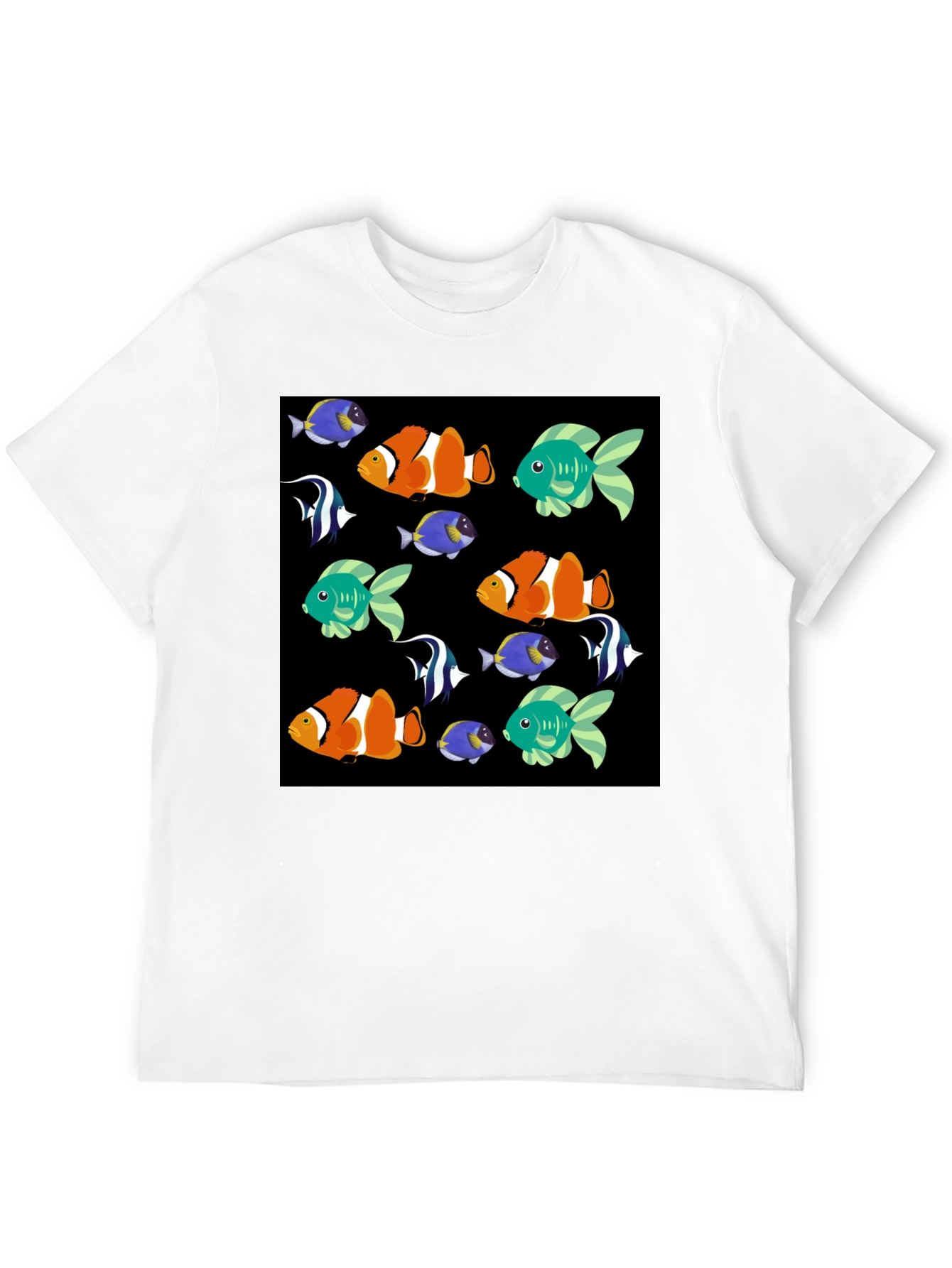 Fun Fish Pattern Black T-Shirt