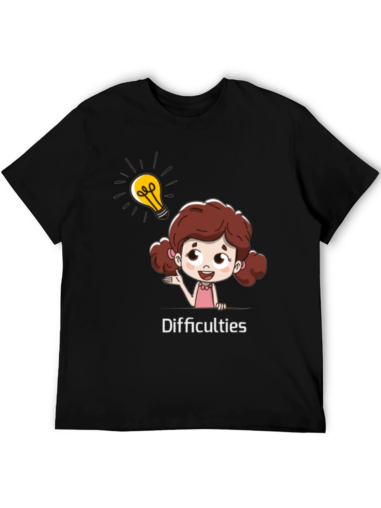Cartoon Girl Difficulties Graphic Black T-Shirt