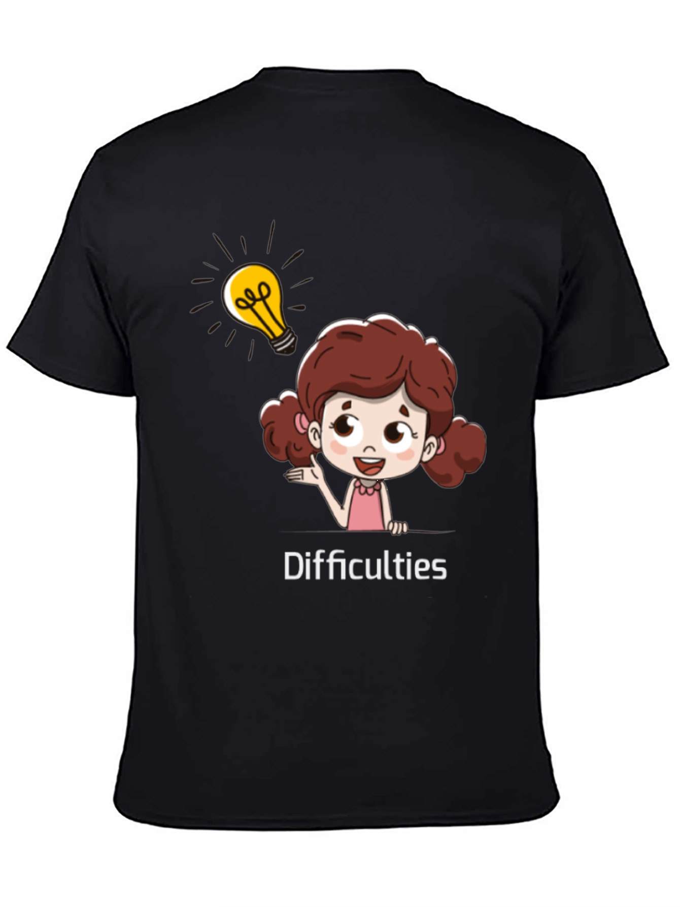 Cartoon Girl Difficulties Graphic Black T-Shirt