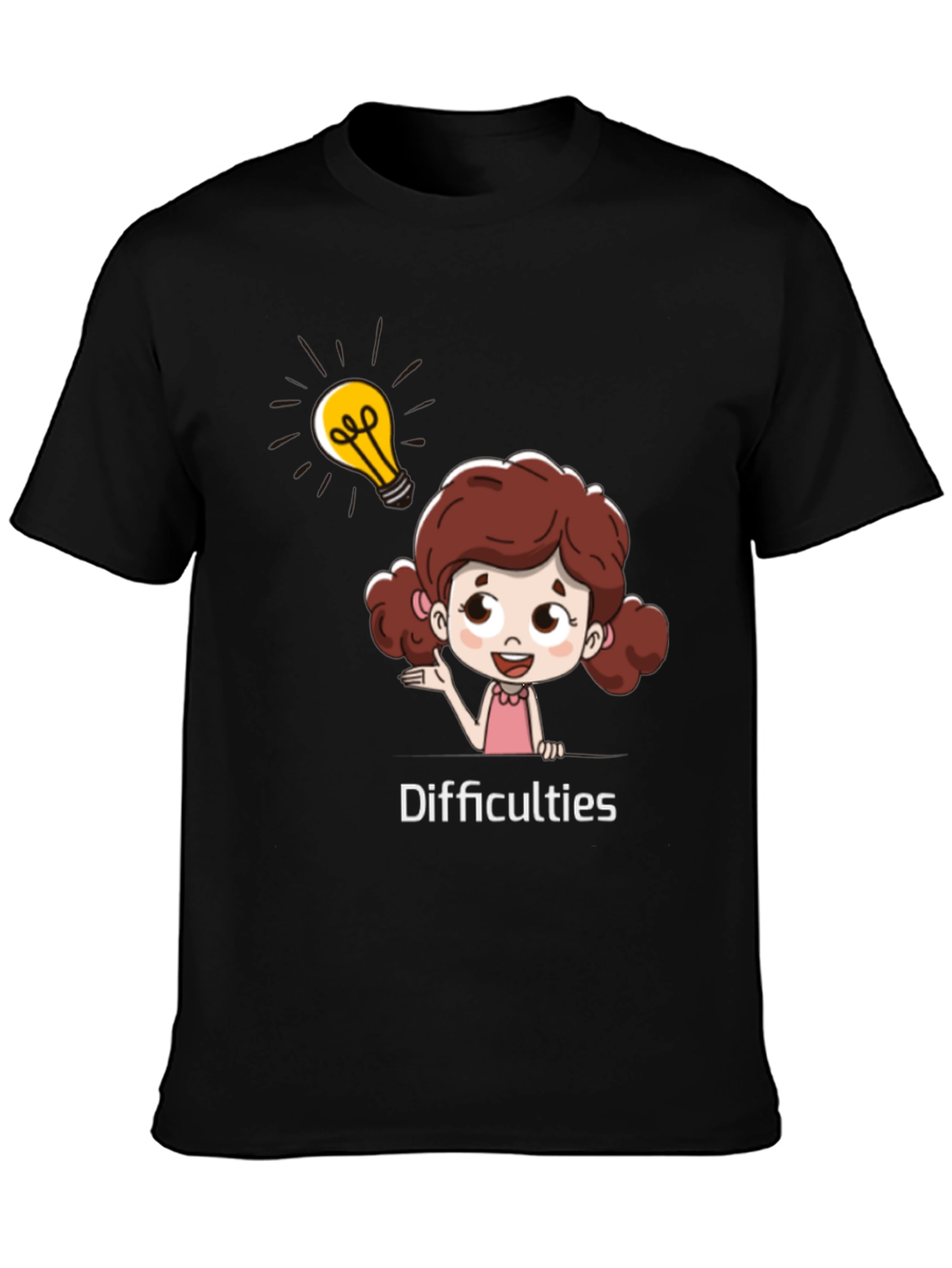 Cartoon Girl Difficulties Graphic Black T-Shirt
