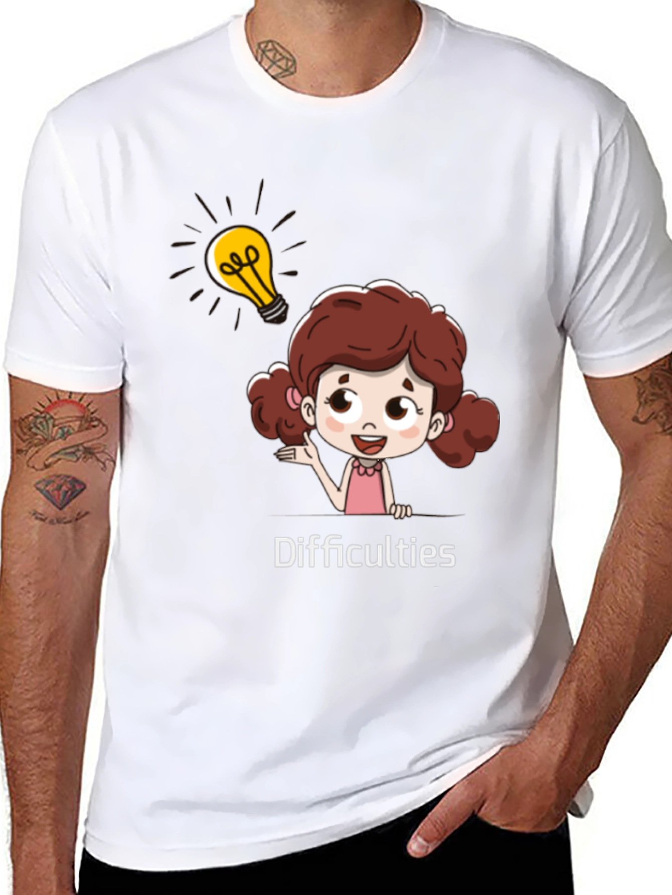 Cartoon Girl Difficulties Graphic Black T-Shirt