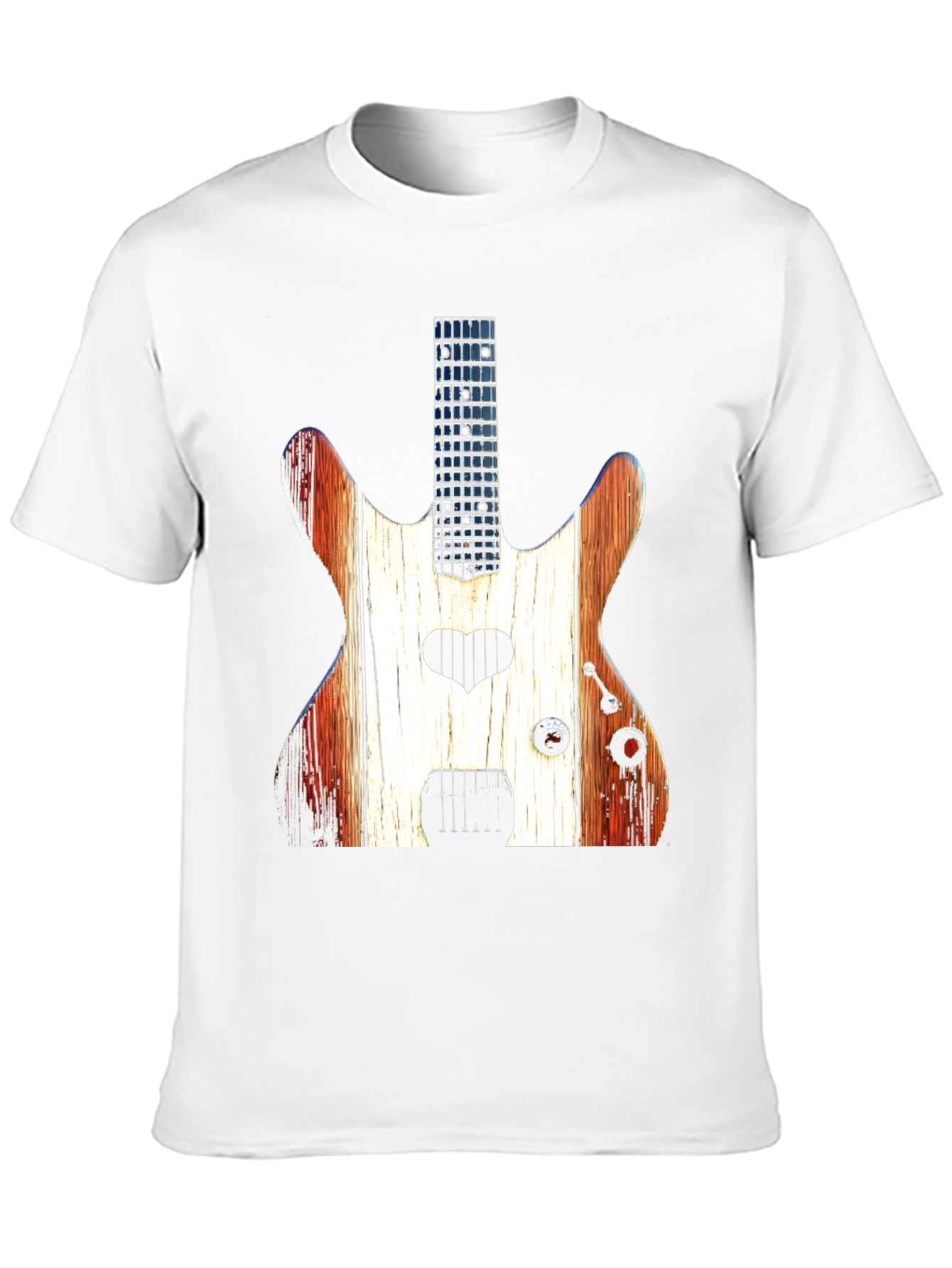 Guitar Heart Black T-Shirt - Rustic Wood Design