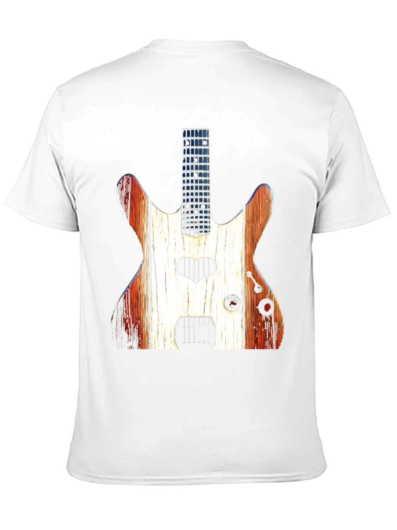Guitar Heart Black T-Shirt - Rustic Wood Design
