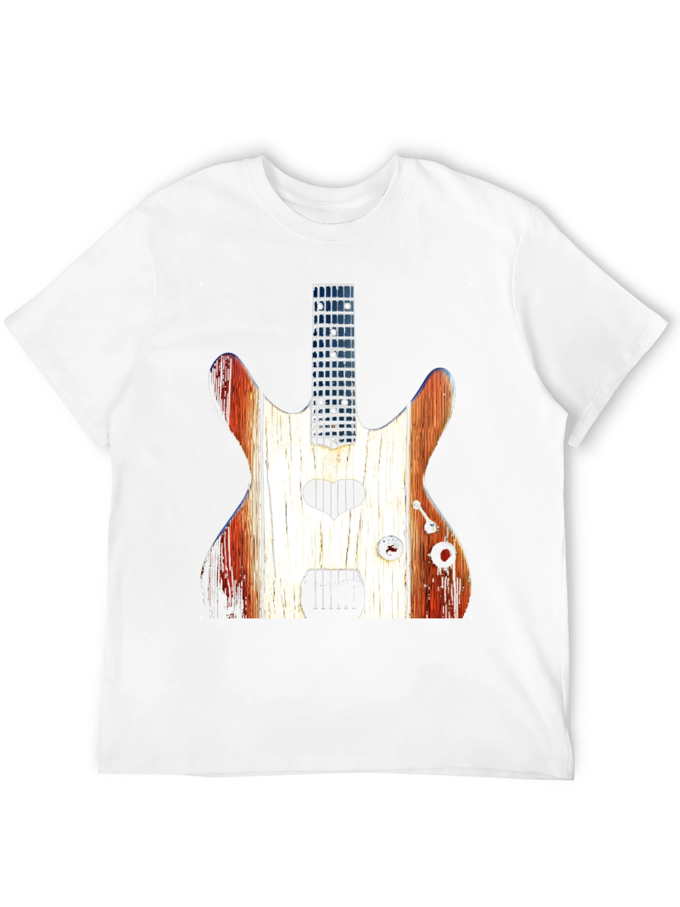Guitar Heart Black T-Shirt - Rustic Wood Design