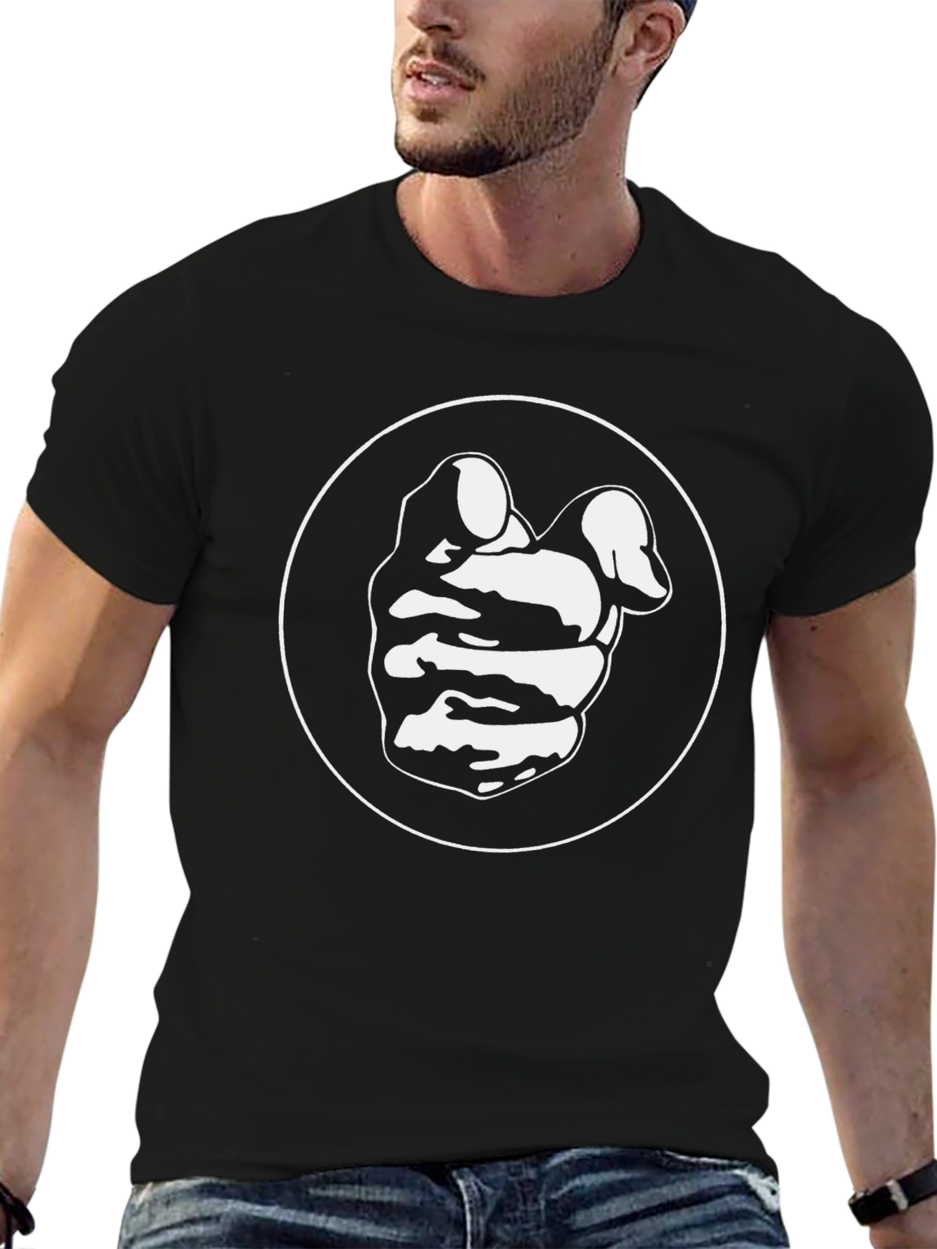 Pointing Finger Graphic Tee - Black Cotton Blend