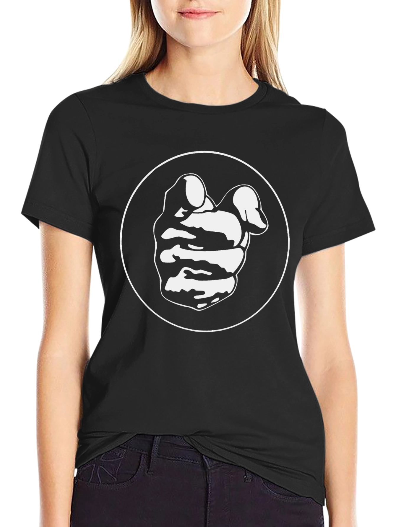 Pointing Finger Graphic Tee - Black Cotton Blend