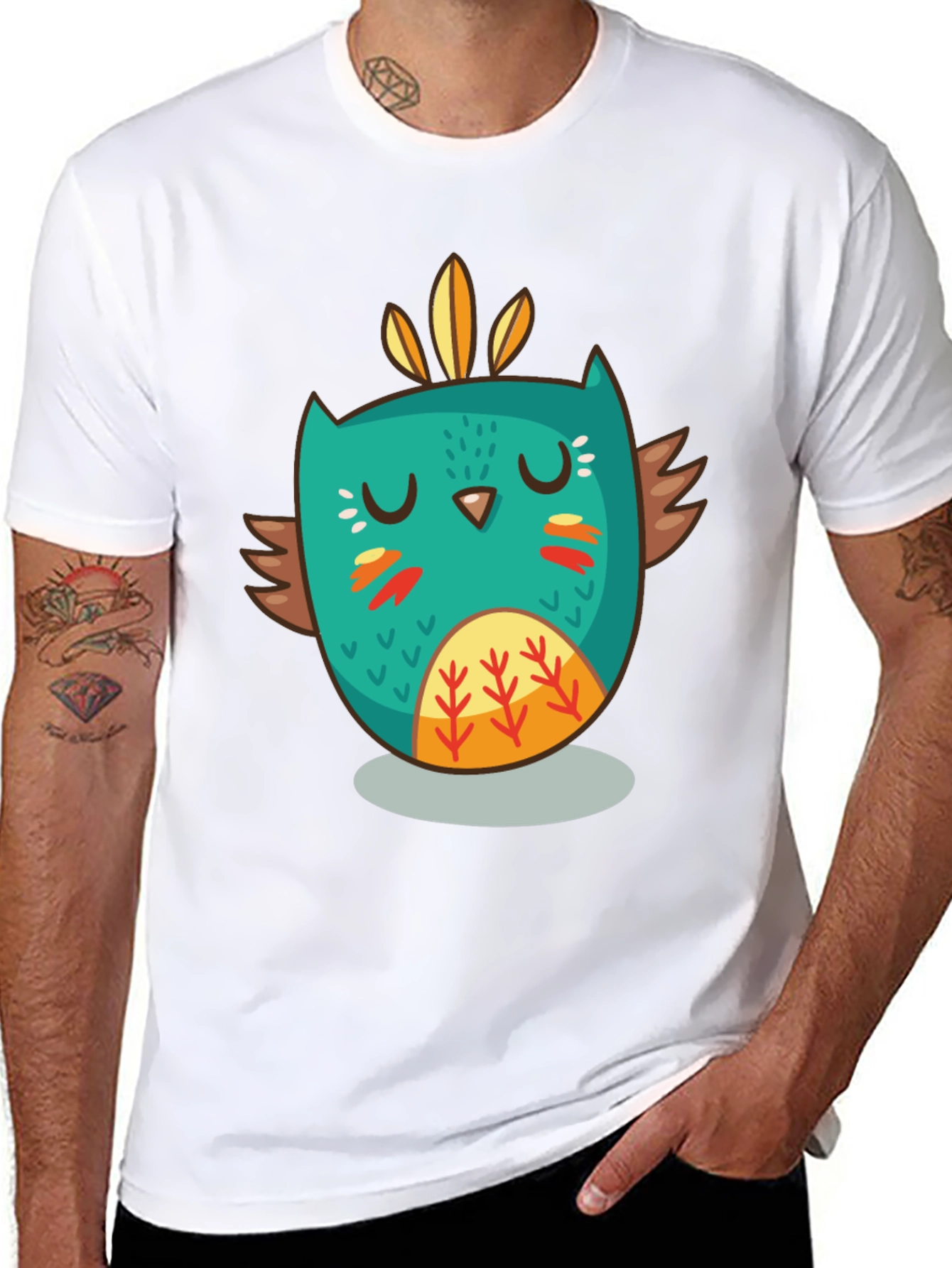Funky Owl Graphic Tee - Black Cotton Comfort