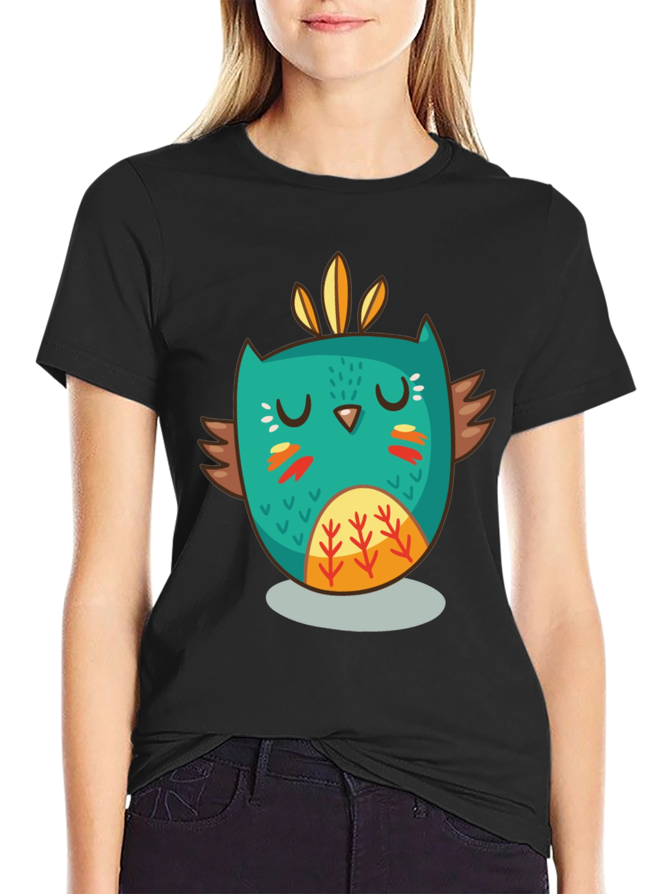 Funky Owl Graphic Tee - Black Cotton Comfort