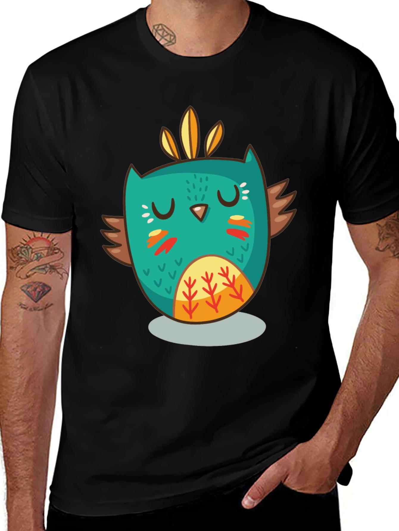 Funky Owl Graphic Tee - Black Cotton Comfort