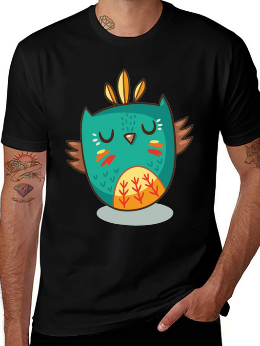 Funky Owl Graphic Tee - Black Cotton Comfort
